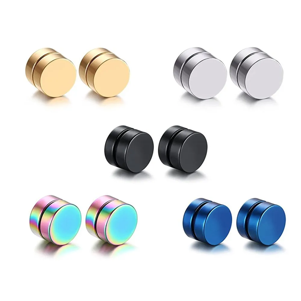 Epoch World 5 Paia Orecchini Magnetici Uomo Donna in Acciaio Inossidabile Orecchini Calamita Senza Buco Finti Orecchini Clip Non Piercing Argento Nero Or 8MM