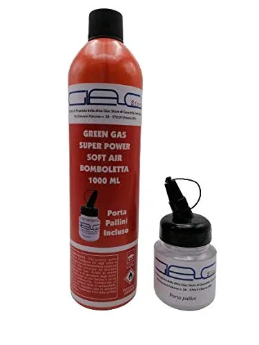 Glac Store® Bomboletta Bombola Green Gas per Softair da 1000 ML Soft Air Valvola Universale Potente con Porta Pallini Incluso