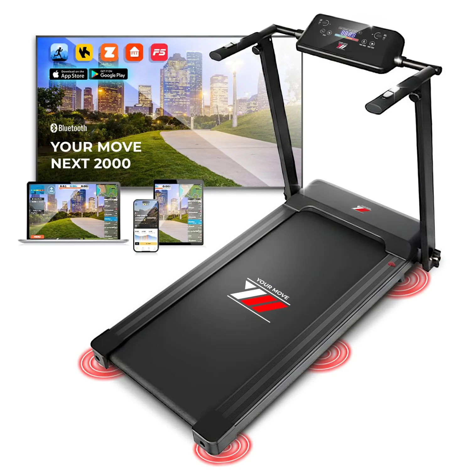 YM Tapis Roulant Elettrico Salvaspazio 12 km/h NEXT 2000, Brand Italiano, Telaio Rinforzato, Pieghevole, Bluetooth, APP Kinomap Zwift Bitgym, Porta Tablet, Compatto, Garanzia e Assistenza ITALIA