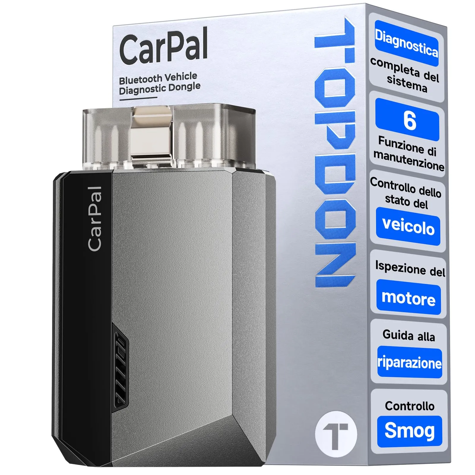TOPDON CarPal-A OBD2 Auto Diagnostica, Bluetooth Diagnosi Auto Professionale in Italiano, 6 Servizi di Reset, AutoVIN, Ispezione Motore, Controllo Smog, Guida alle Riparazioni