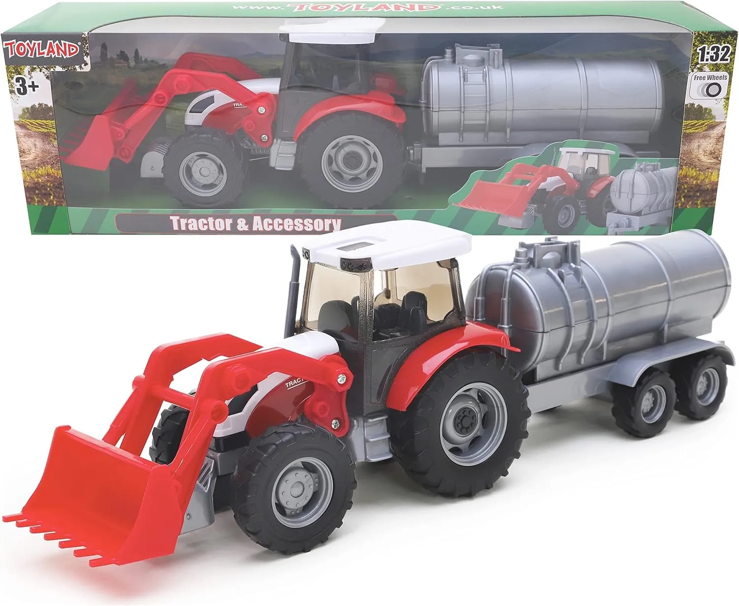 Toyland® Set trattore e rimorchio in scala 1:32 - Giocattoli per bambini (Rosso)