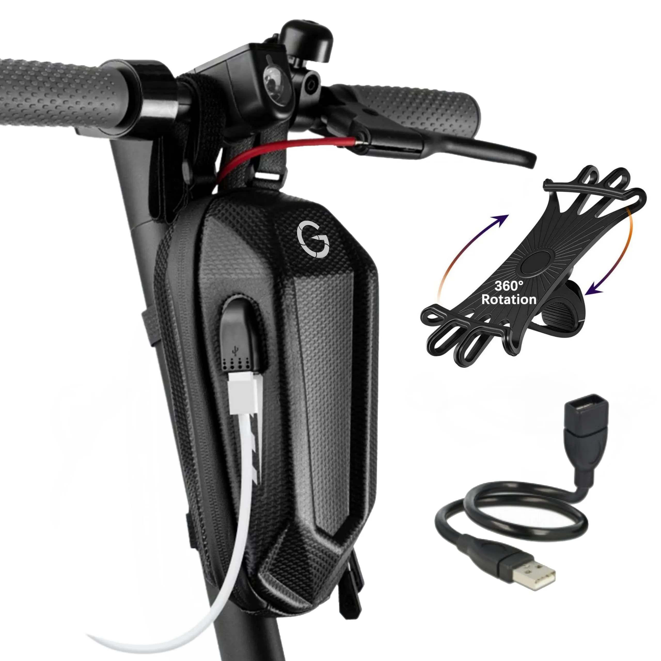 Grinada® Borsa per monopattino elettrico con porta USB, 2/3 L, accessorio per riporre borsa anteriore, banana compatibile con monopattino elettrico Xiaomi, Ninebot, Ducati, Kickscooter
