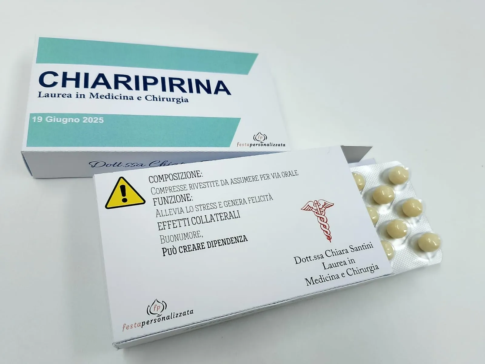 10 Scatole di Finti Farmaci Personalizzate - Idee Originali per Feste, Bomboniere e Aprifesta - Laurea, Matrimonio, Compleanno, Anniversario o Festa di Pensionamento