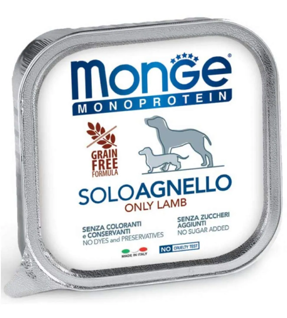 Monge Monoproteico Solo Agnello Alimento Umido per Cani 12x150gr