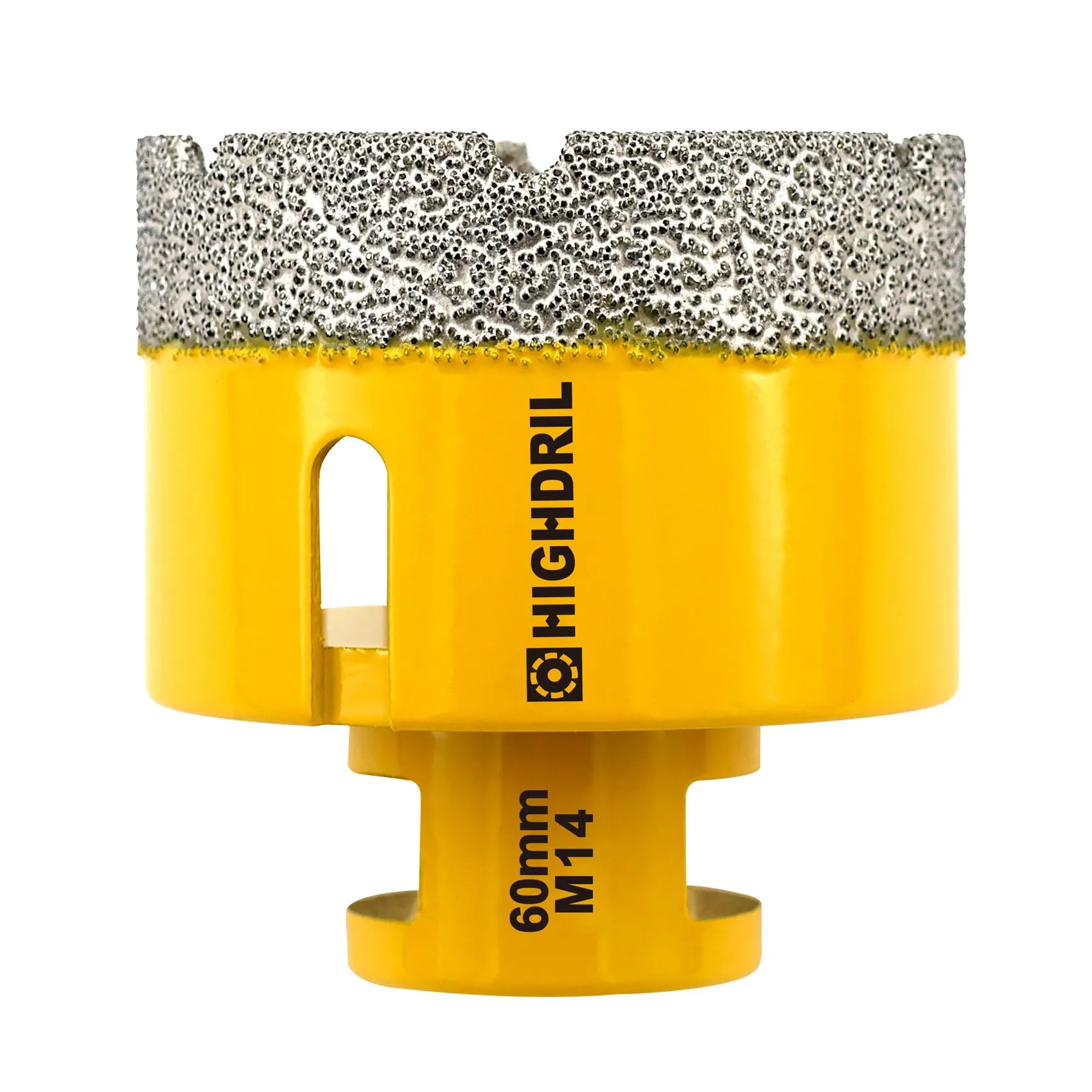 HIGHDRIL Punta per Trapano Diamantata - 60mm con Filettatura M14 Foratura Secco per Piastrelle Porcellana Ceramica Granito Marmo Muratura Mattoni per Smerigliatrici Angolari