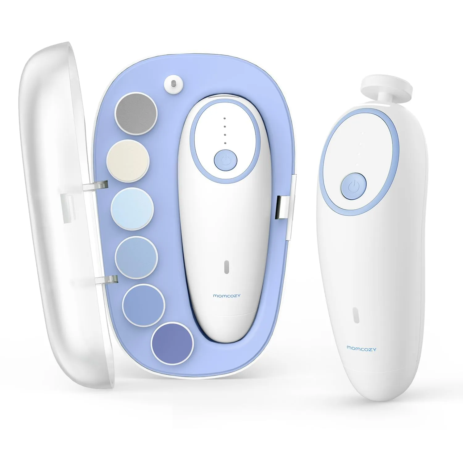 Momcozy Elettrica Lima per Unghie per Bambini, Tagliaunghie Elettrico Ricaricabile per Dita dei Neonati, Luce Delicata a LED a 360°, Sicura Tagliaunghie Cura per Bambini, 7 Strumenti di Ricambio