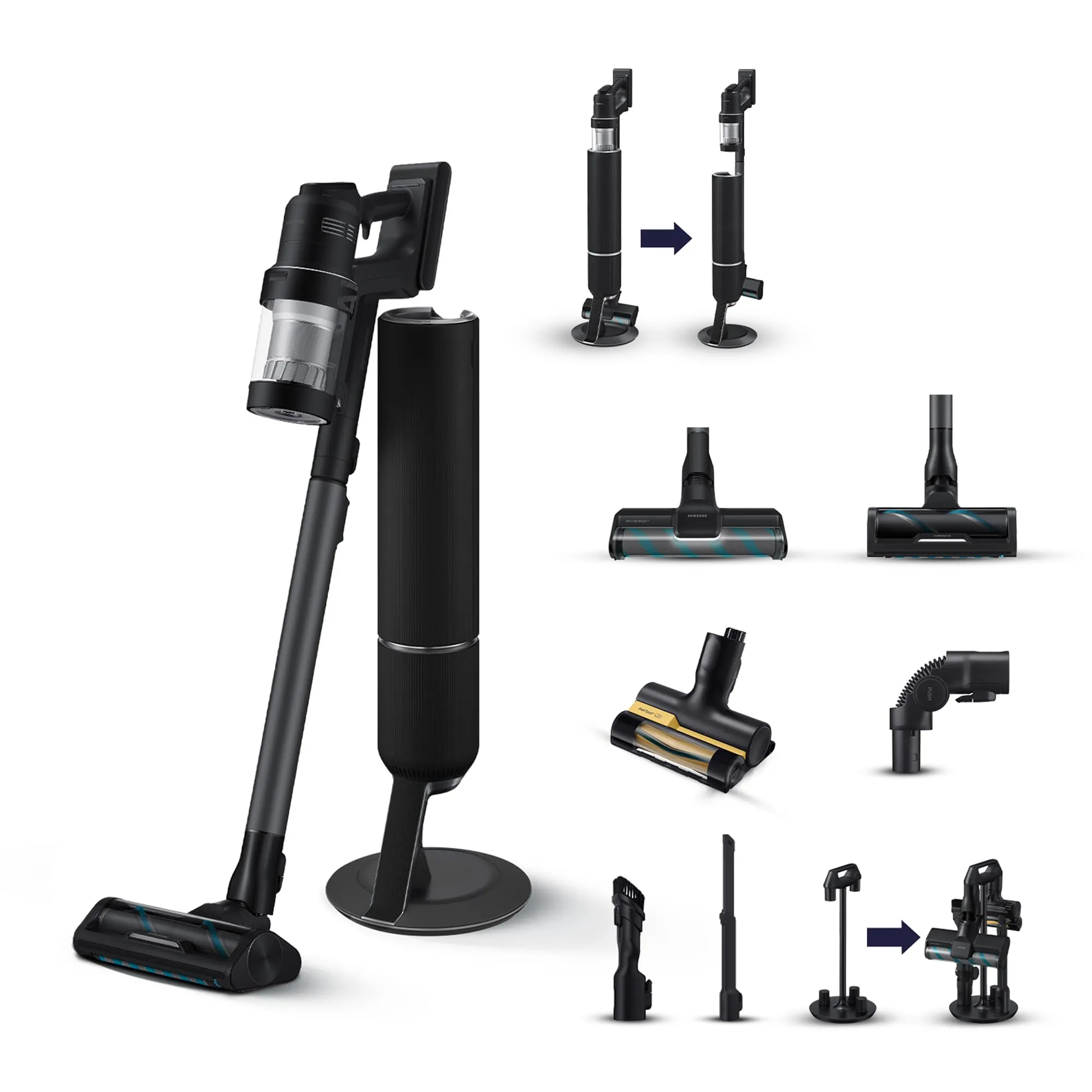 SAMSUNG Scopa Elettrica Ricaricabile VS90F40DEK/WA BESPOKE Jet Ultra complete extra, Aspirapolvere Senza Filo, Clean Station, Potenza 400W, Fino a 160 Min di Autonomia, Satin Black