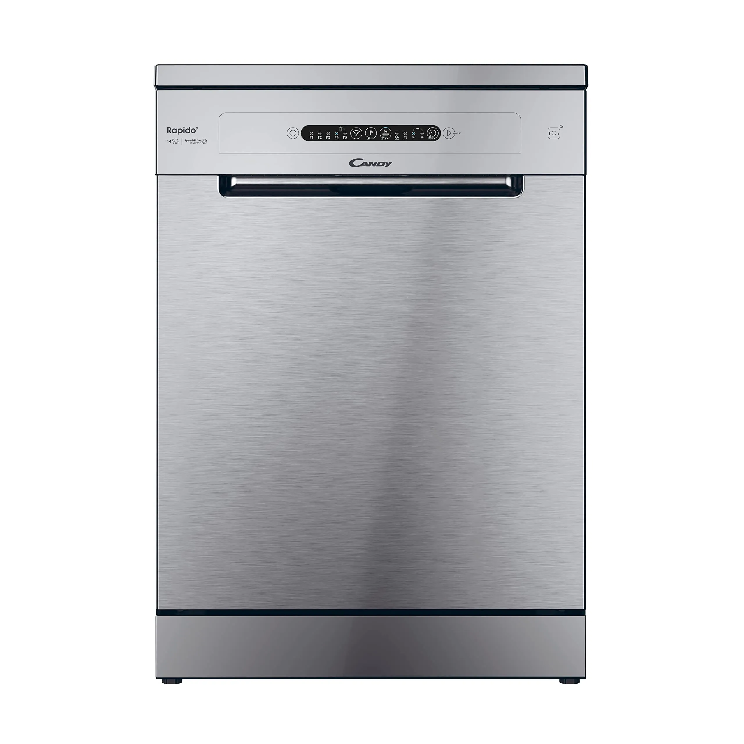 Candy Rapido' Lavastoviglie a Libera Installazione 60 cm, 14 Coperti, 5 Programmi, Classe E, Ciclo Rapido 49 Min, Partenza Ritardata, Connessione Wi-Fi + BLE, 59,7 x 59,8 x 81,8 cm, Inox - CF 4E7L0X