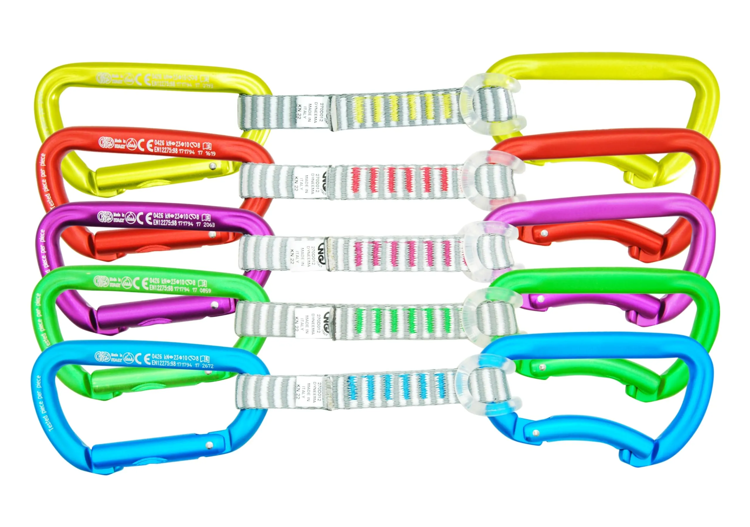 Kong. Trapper Anniversary. Set di 5 Rinvii da Arrampicata. Moschettone per Falesia e Palestra. Rinvio con 2 Connettori Trapper con Keylock. Made in Italia. Certificazioni: EN 12275. Peso 115 grammi
