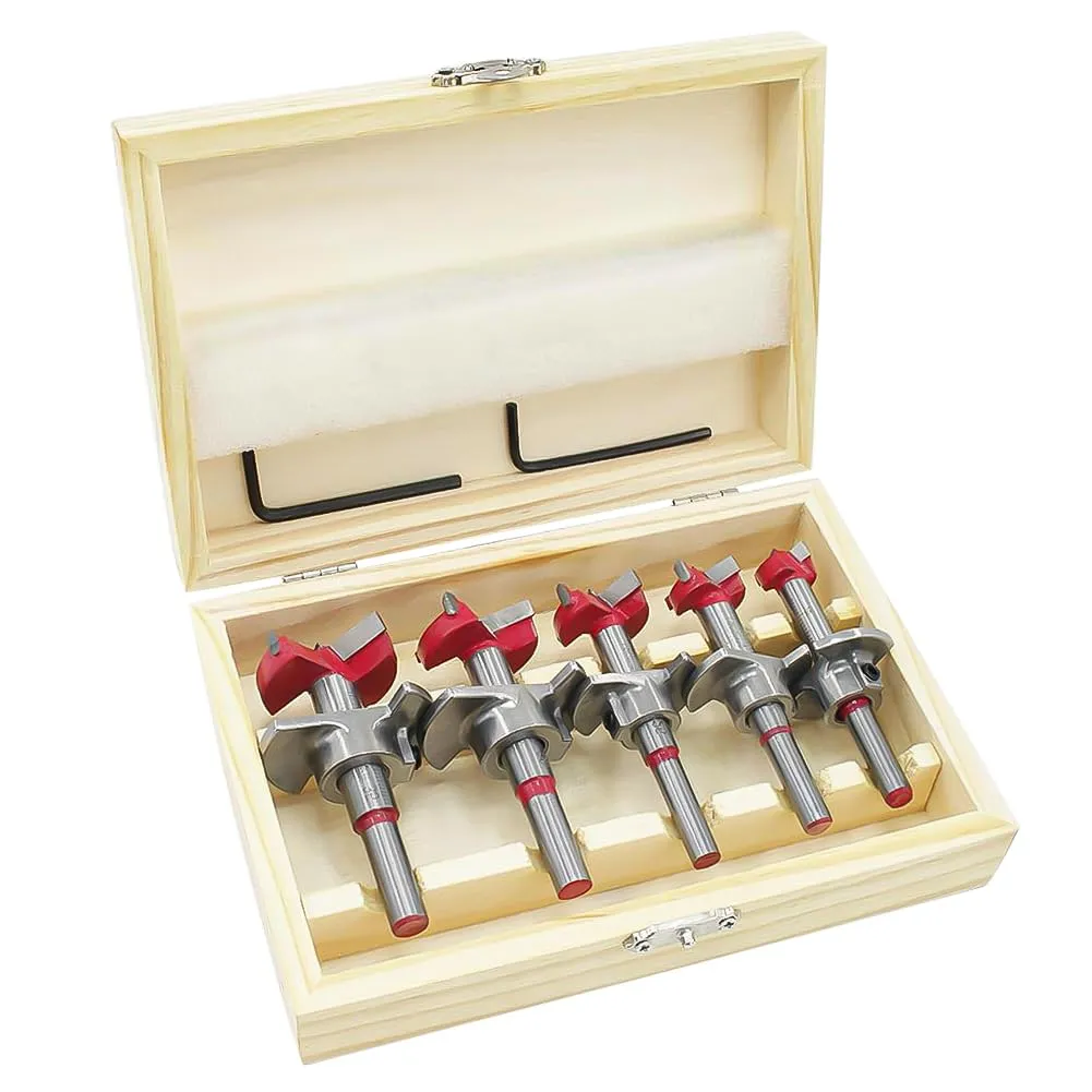 flintronic Punta per Legno Forstner 5 Pezzi, Apri Fori per La Lavorazione del Legno, Set di 5 punte per fresa in legno (Ø15 – 35 mm) con attacco di profondità (gamma di profondità 10 – 40 mm)