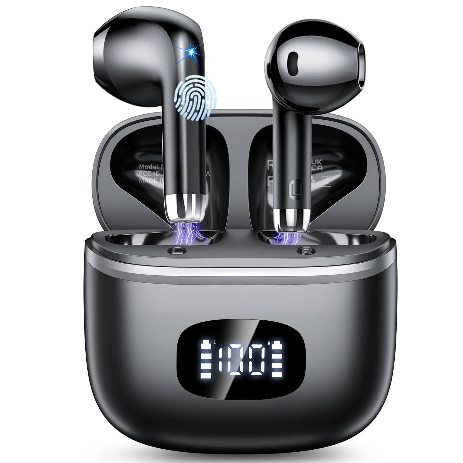 Cuffie Bluetooth, Auricolari Bluetooth 5.4 Stereo HiFi con 4 ENC Mic, 40 Ore Sport Cuffie Wireless IP7 Impermeabili con LED Display, Touch Control Cuffiette per Androide iOS, Ricarica Rapida USB-C
