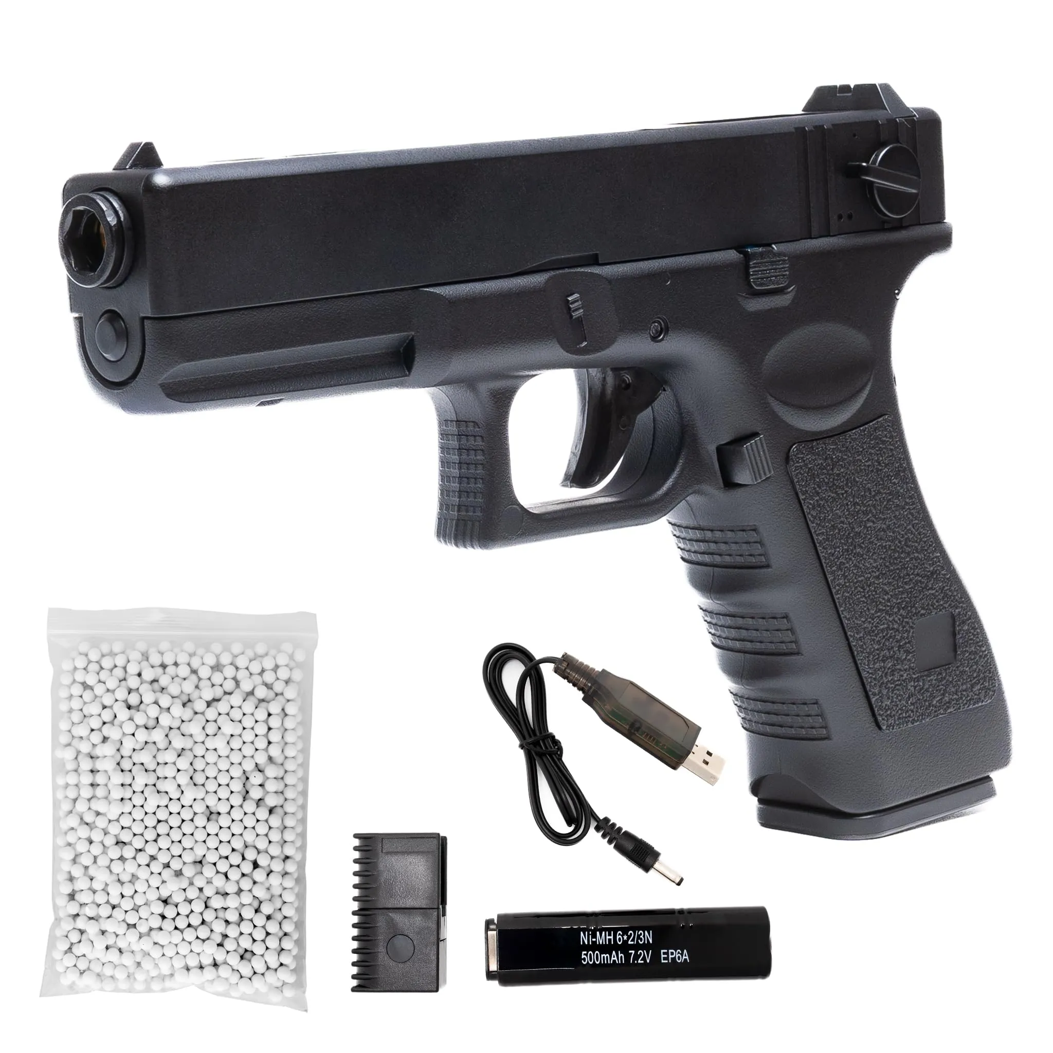 Pistola Softair Elettrica Glockk 17, con Batteria Li-Po, Caricabatterie, 1000 Pallini e Carichino Inclusi – Replica Airsoft Tattica in Plastica Resistente, Dim. 22x3x14 cm, potenza 0,7 joule