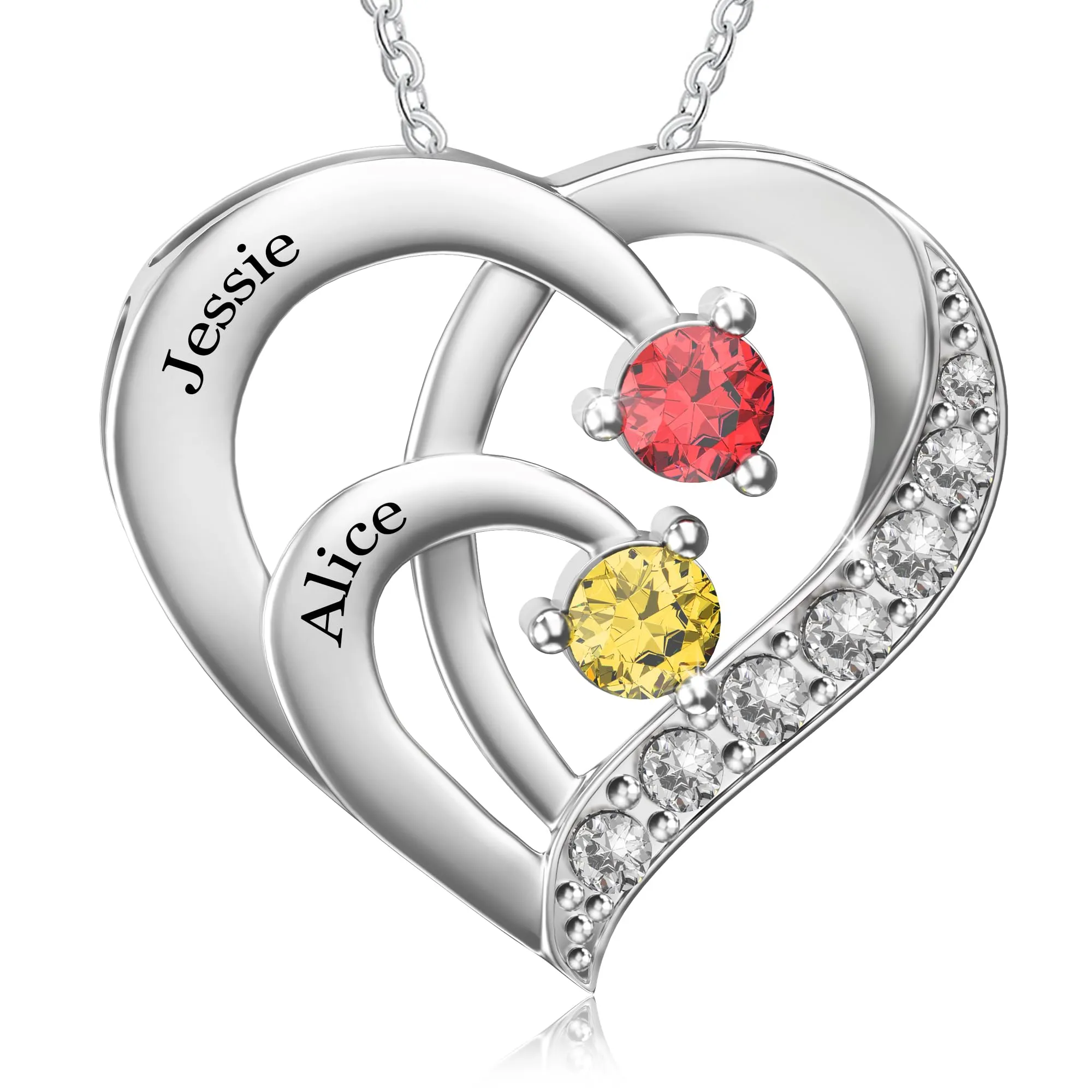 Easycosy Collana Personalizzata con Nome Inciso, Ciondolo a Cuore Personalizzato con Pietre Portafortuna, Collana da Donna in Argento 925, Regalo di Natale per Donne, Mamma, Nonna, Moglie