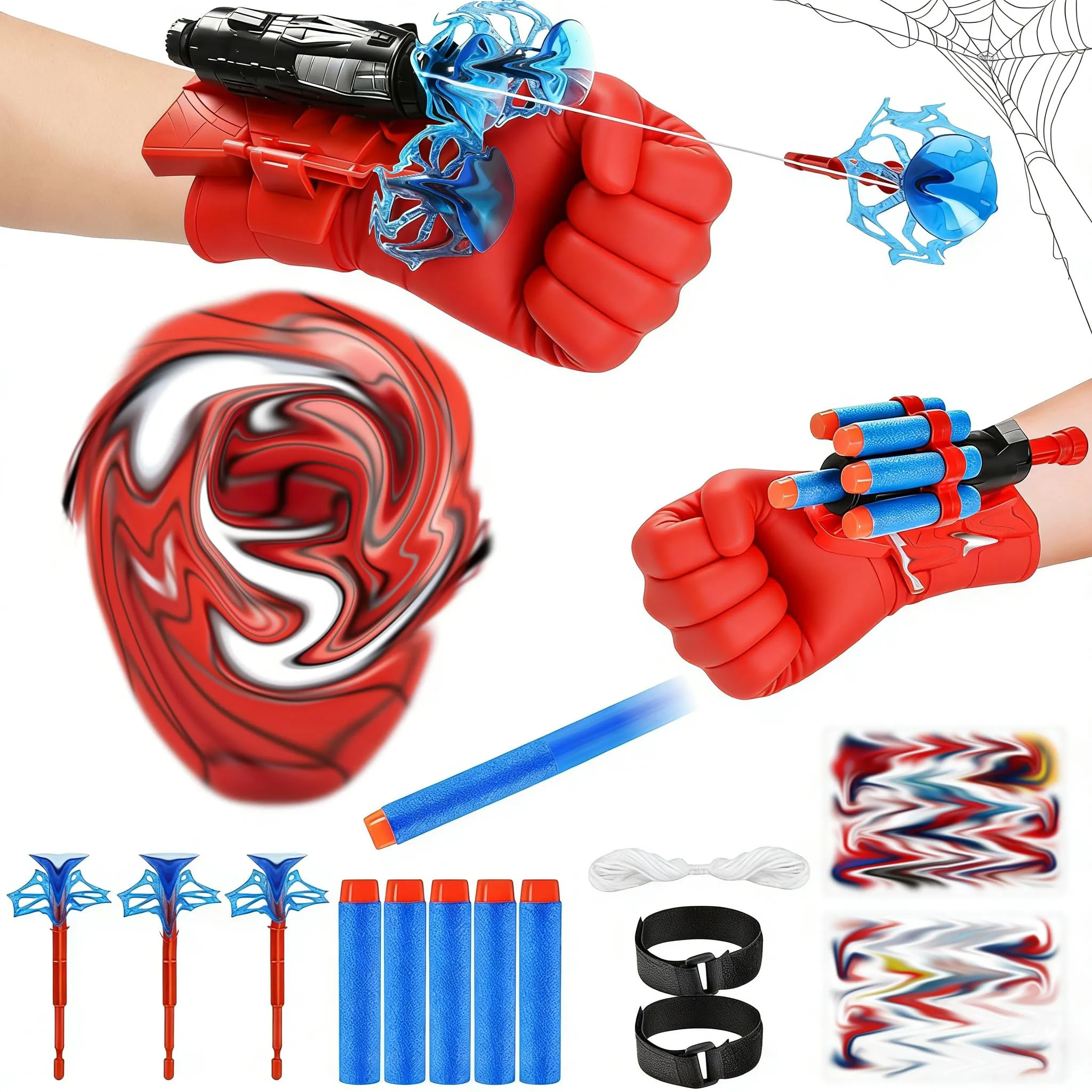 WYFDCZZP Set di 2 Spiderm Guanti per Bambino,Guanti Maschera Spiderm Spara Ragnatele Launcher Set,Giocattolo da Polso Web Launcher Toy,Giochi Bambino 5-10 Anni (A)