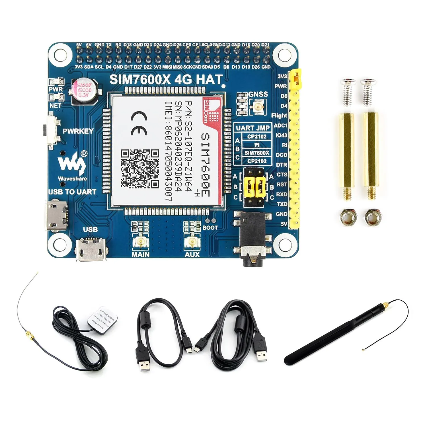 LUCKFOX 4G HAT for Raspberry Pi, Based on SIM7600E-H, Enabling LTE Cat-4 4G/3G/2G Communication & GNSS Positioning, Compatible With Raspberry Pi Series Boards/Jetson Nano
