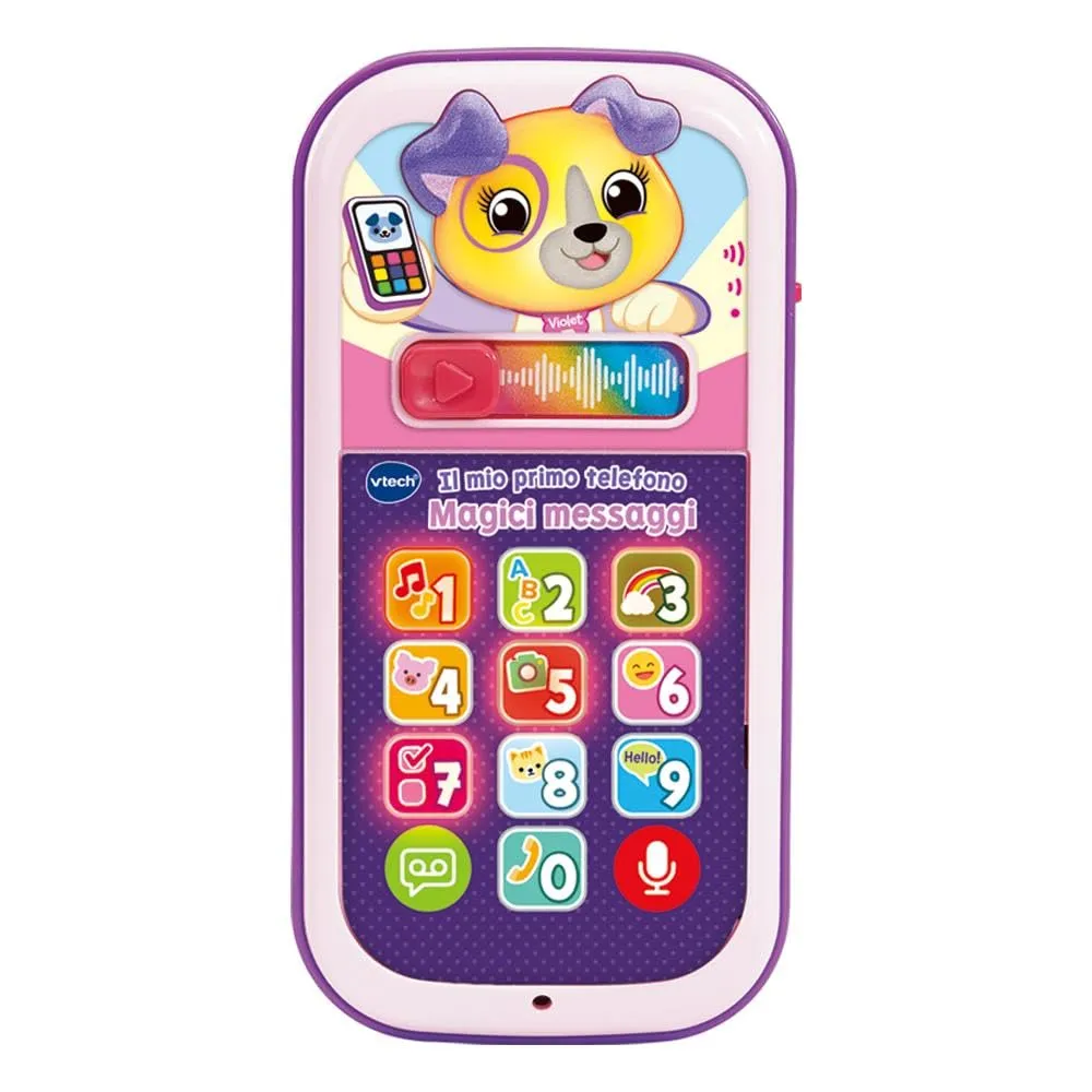 VTech Il Mio Primo Telefono - Magici Messaggi Rosa, Telefono per Bambini Interattivo, Impara i Numeri e l'Alfabeto, Gioco Neonato con 10 Pulsanti Luminosi, Lingua Italiana, Batterie Incluse, 9-36 Mesi
