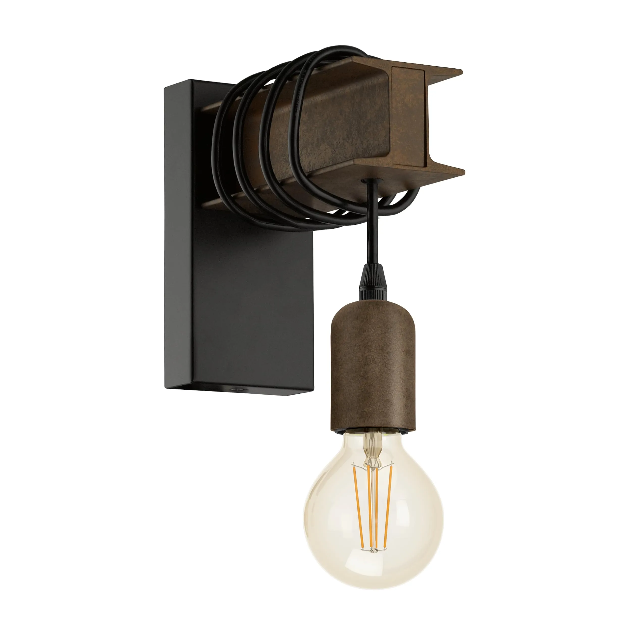 EGLO Lampada da parete Townshend 4, plafoniera vintage a uno punto luce, lampada da parete dal design industriale, lampada retrò in acciaio, nero, marrone, E27