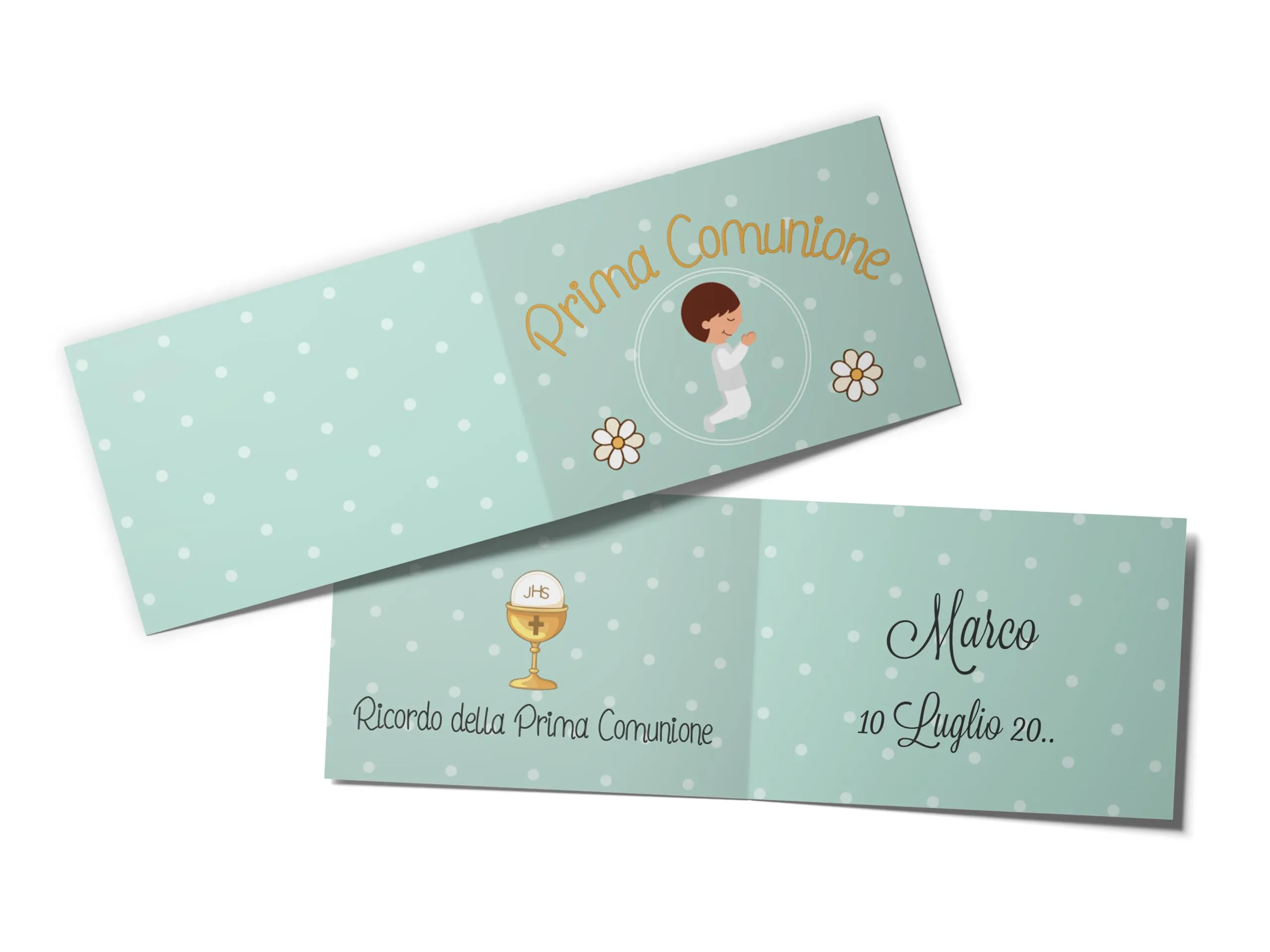 Bigliettini Bomboniera Confetti Personalizzabili con Nome e Data per tutte le Occasioni (13-Prima-Comunione)