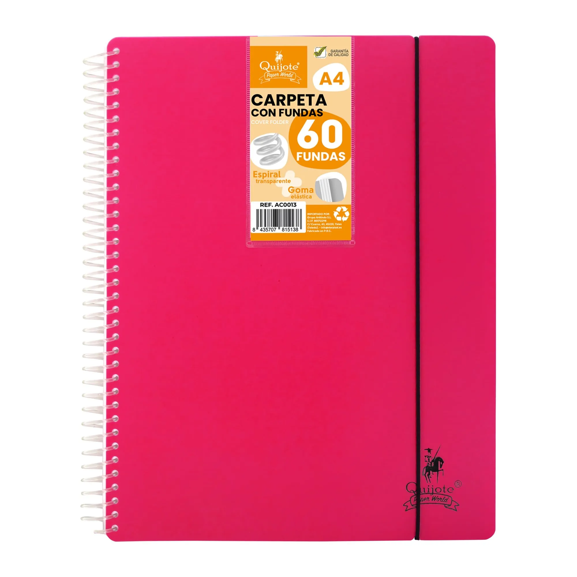 FLEXIBLE SPIRAL FOLDER STARPLAST - Organizzatori, con 60 coperture, trasparente liscio, A4, coperchio in plastica resistente. Usa ufficio, scuola, personale - Colore Rosa