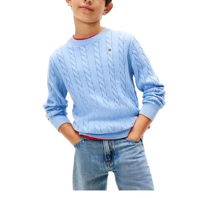 Tommy Hilfiger Cotton Cable Sweater Kb0kb09753 Pullover, Black (Black), 6 Anni Bambino