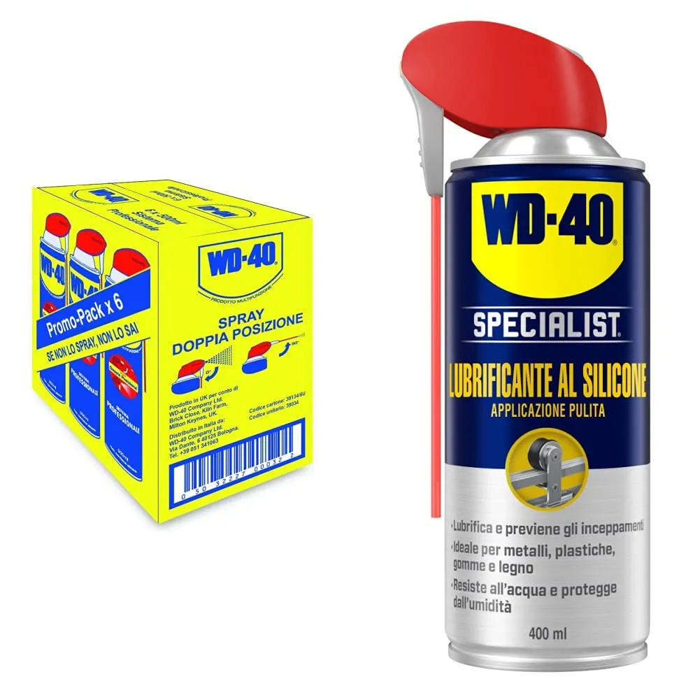 WD-40 Prodotto Multifunzione Lubrificante Spray con Sistema Professionale Doppia Posizione & Specialist Lubrificante al Silicone Spray Applicazione Pulita con Sistema Doppia Posizione 400 ml