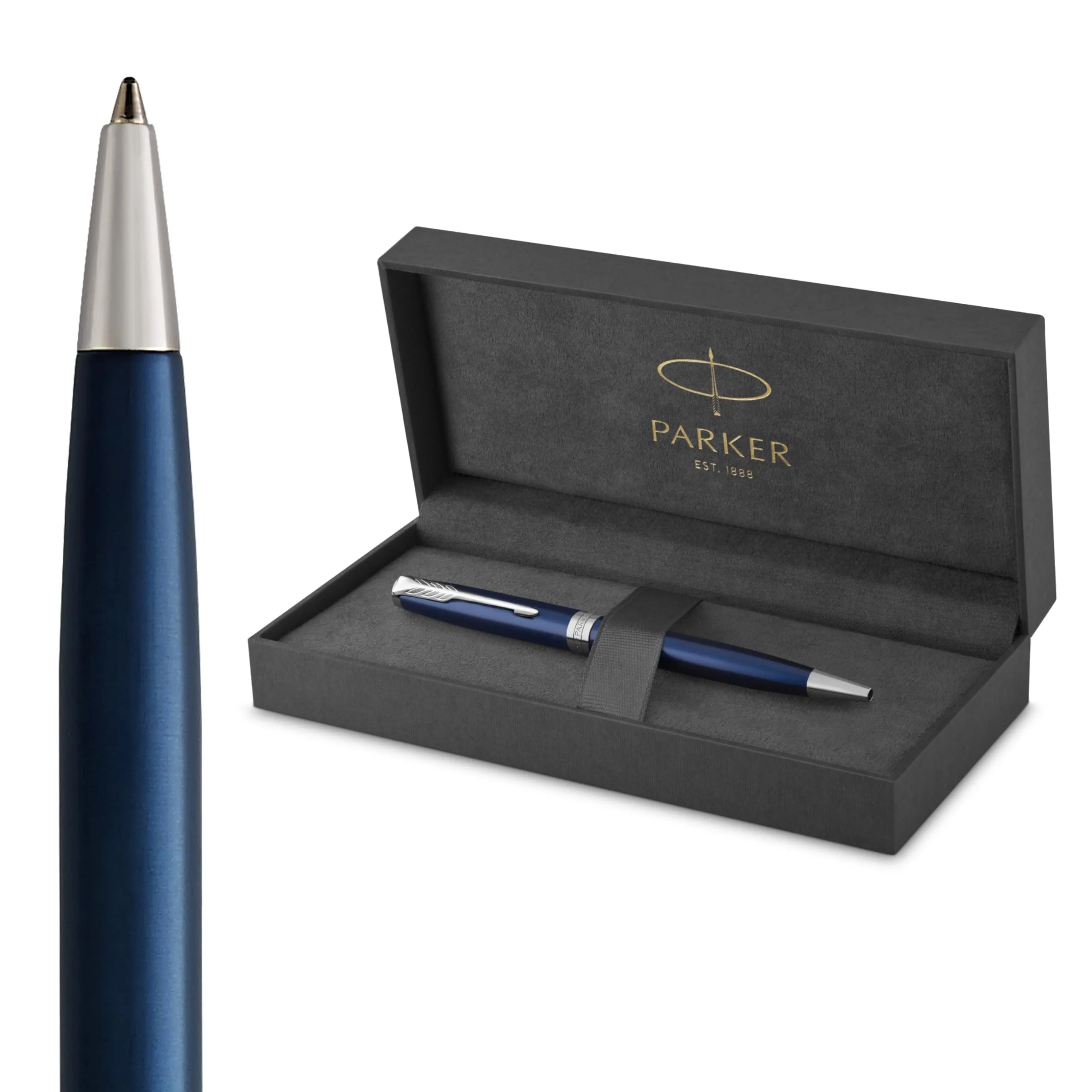 PARKER Sonnet Penna a Sfera, Laccatura di Colore Blu con Finiture in Palladio, Pennino Medio, Confezione Regalo, Nero