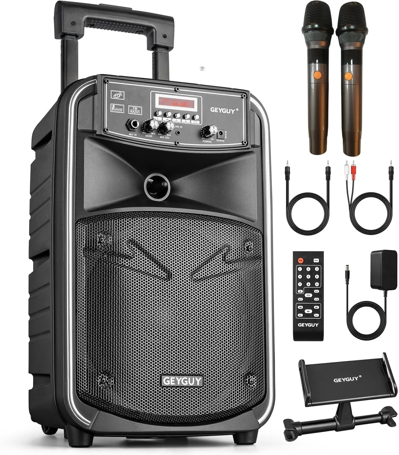 Cassa PA portatile Bluetooth con 2 microfoni senza fili per adulti e bambini, Altoparlante karaoke 8 pollici ricaricabile supporto TWS/Echo/FM/AUX in GTSK8-2