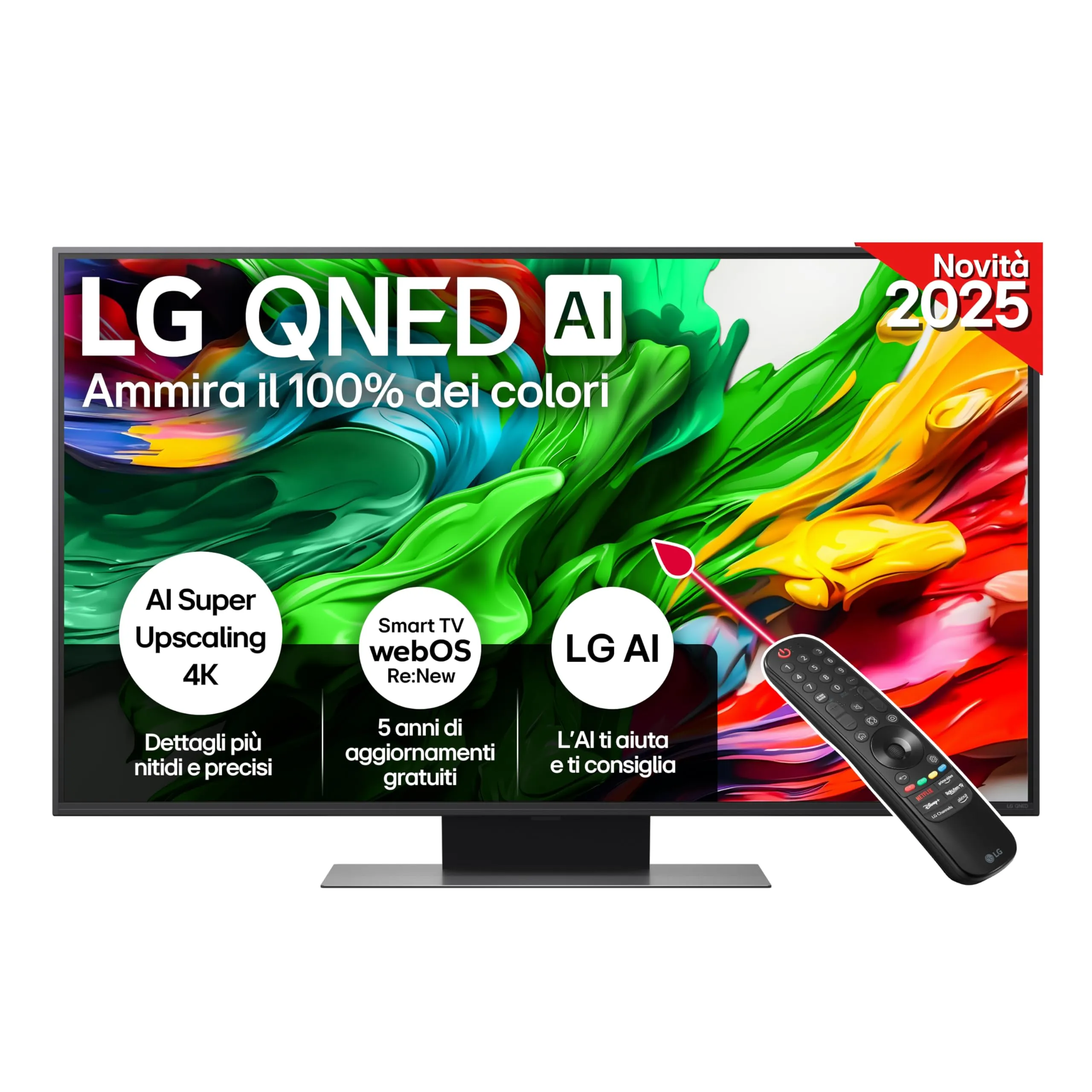 LG QNED evo AI QNED86 50 pollici, Smart TV 4K, Processore α7 Gen8, Dynamic QNED Color, Local Dimming, webOS con AI e telecomando puntatore AI, Gaming con VRR 4K@60Hz, 50QNED86A6C 2025