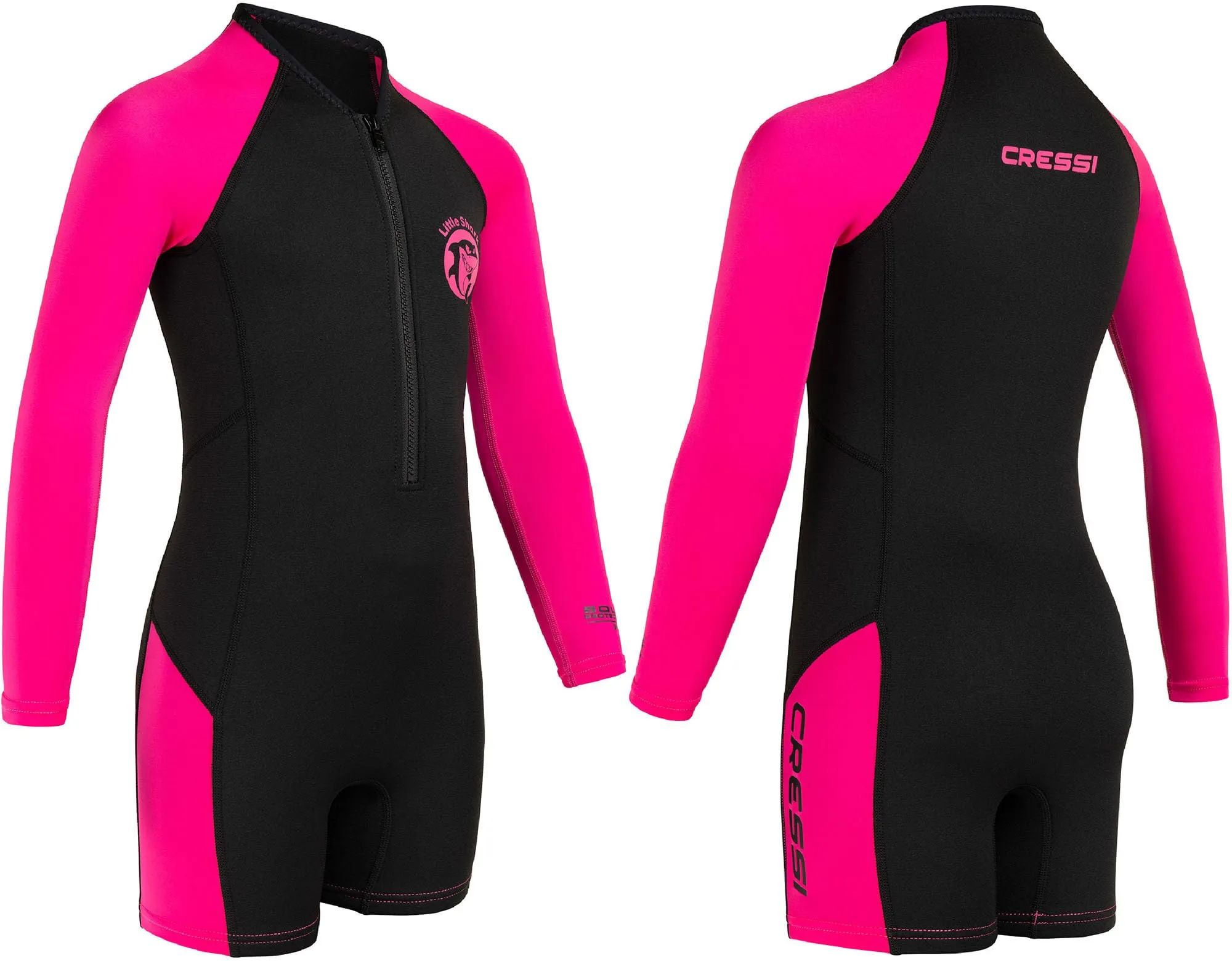 Cressi Little Shark, Shorty Wetsuit 2 mm, Muta Shorty Junior Disponibile a Maniche Corte o Maniche Lunghe Unisex - Bambini, Nero/Rosa, 7/8 Anni