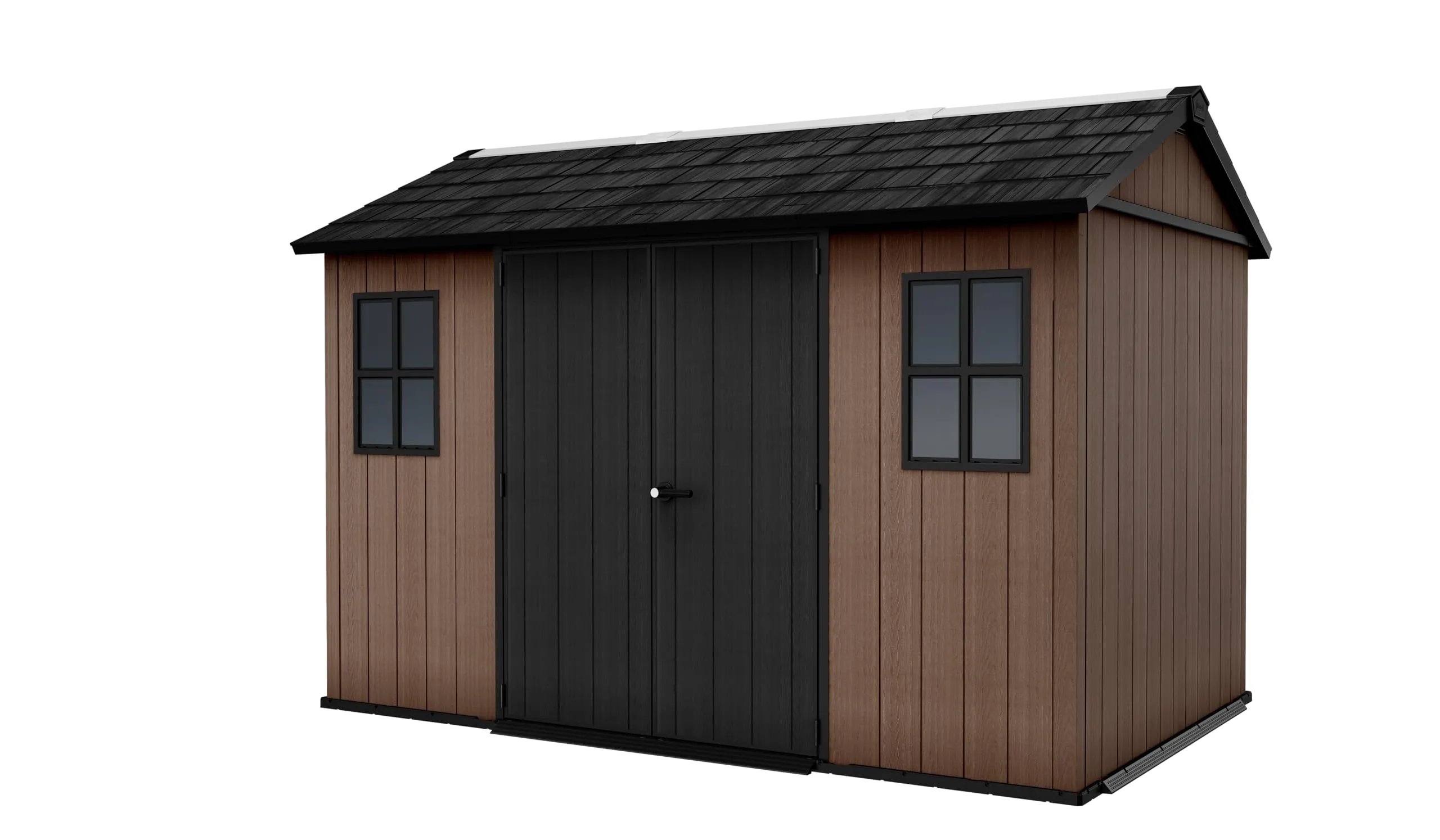 Keter Casetta da Giardino Newton 7511/1175, Effetto Legno Naturale, Porte e Finestre Orientabili, Marrone, 6,5 m², 230x350x246H cm