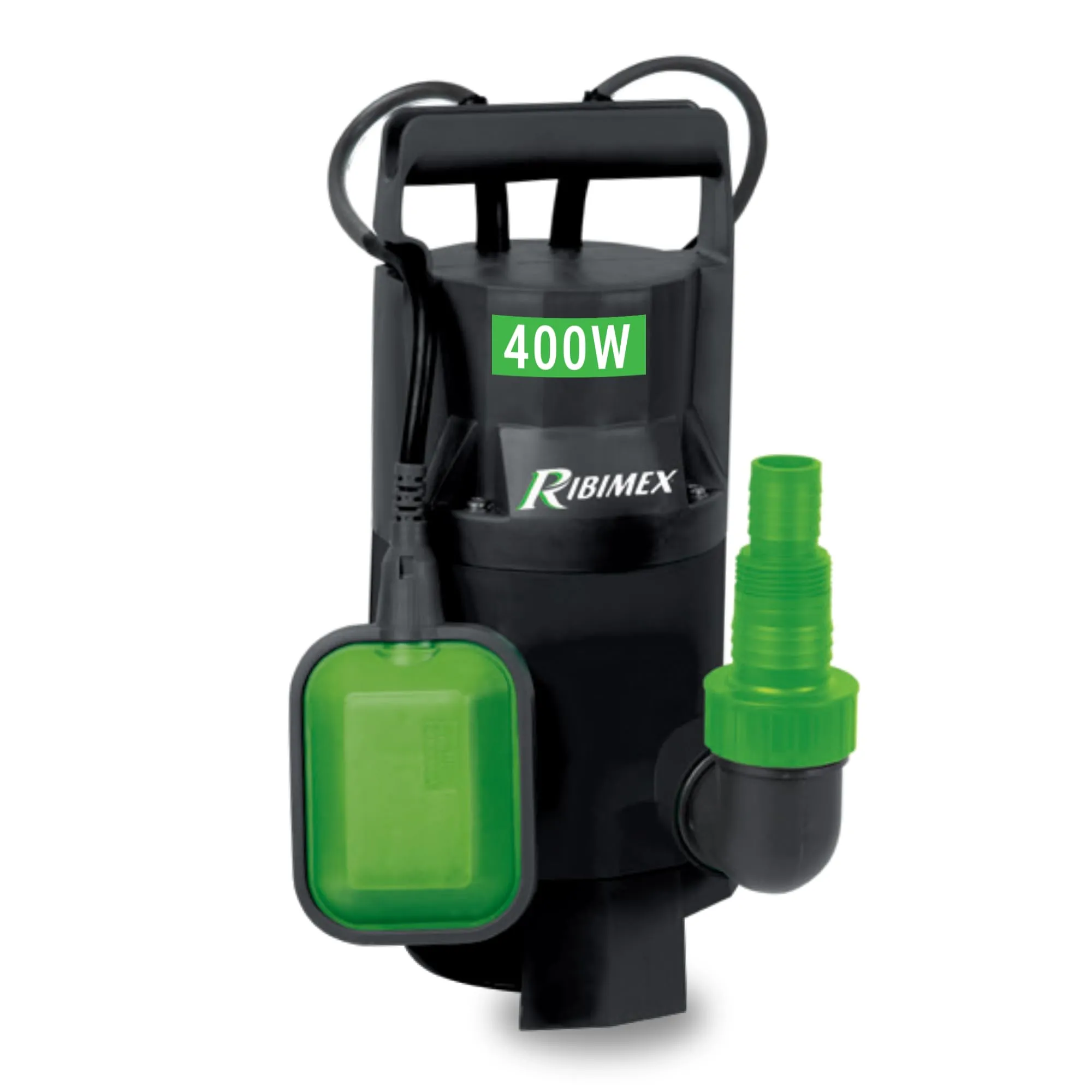 Ribimex Pompa Sommersa per Acque Scure con Particelle fino a 25 mm, Potenza 400 W, Portata 9.500L/h, Profondità Max 5 m, Prevalenza 5 m, con Interruttore a Galleggiante Automatico - PRPVC400C