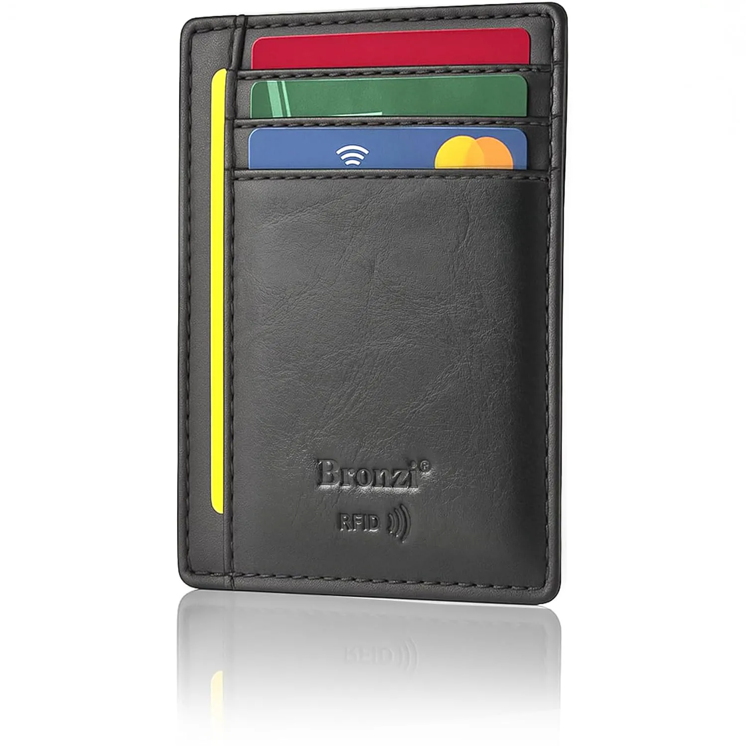 Bronzi Portafoglio Uomo Donna Piccolo Sottile Slim Elegante - Blocco RFID - Nero Pelle Alta Qualità - Mini Porta Tessere Documenti Carte Di Credito - Design Italiano - Regalo