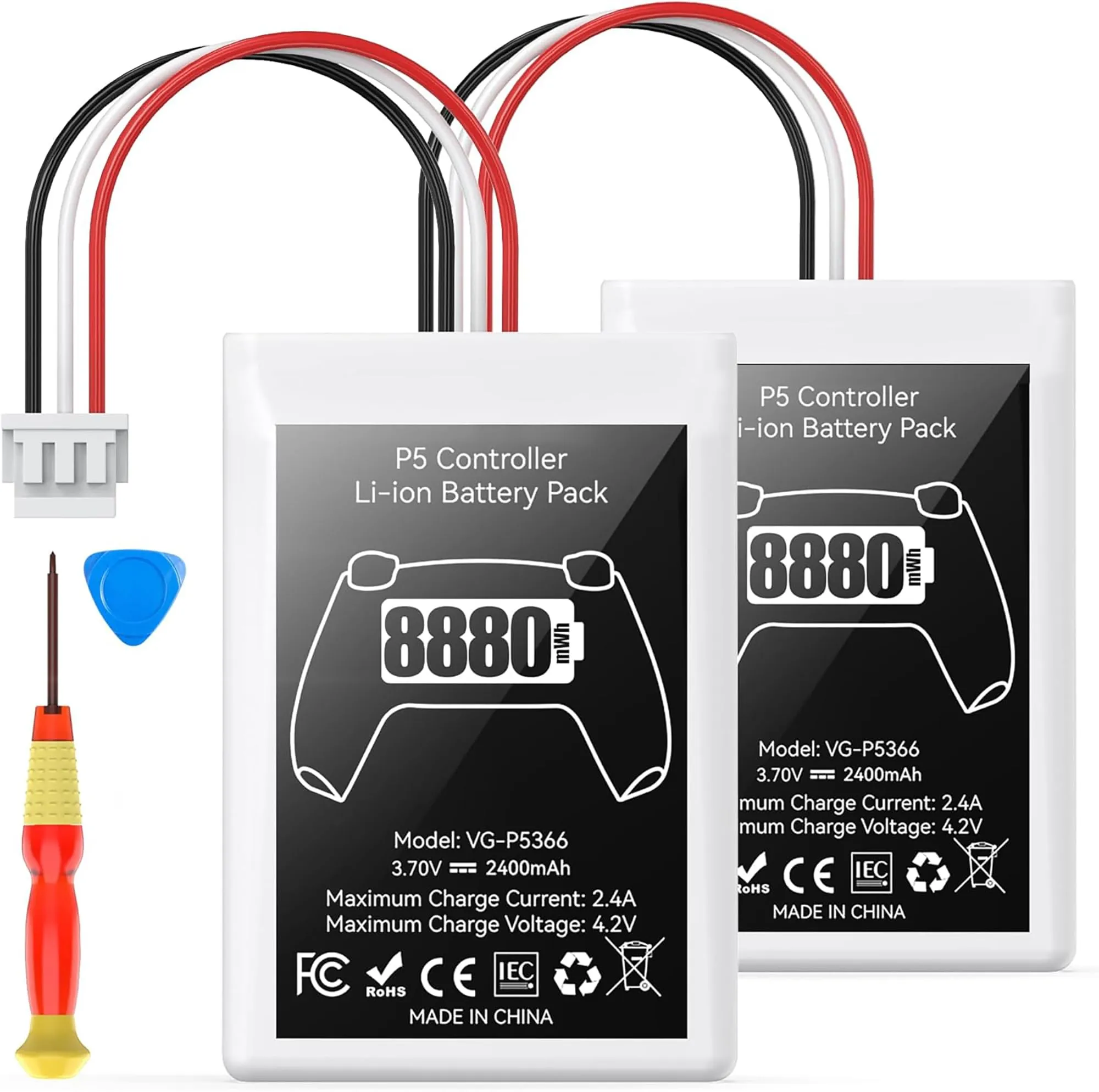 Batteria del Controller per PS5, 2 Pezzi 8880mWh Pacco Batteria ad Alta Capacità, Sostituzione Affidabile Della Batteria Controller PS5, Batteria per di Gioco Prolungate, Batteria PS5 di Sicurezza