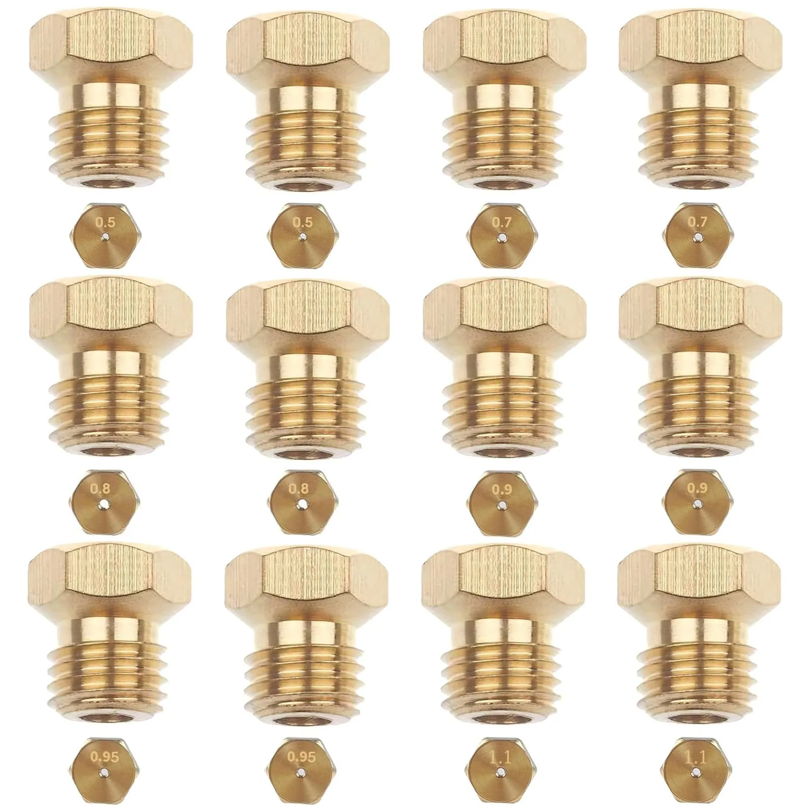 12 Pezzi Ugelli Gas Metano, Ugelli Gas Gpl, 2×0.5mm, 2×0.7mm, 2×0.8mm, 2×0.9mm, 2×0.95mm, 2×1.1mm, Ugelli gas, ugelli gpl, Ugelli e Iniettori, per Piano Cottura a Gas GPL, Iniettori di Propano