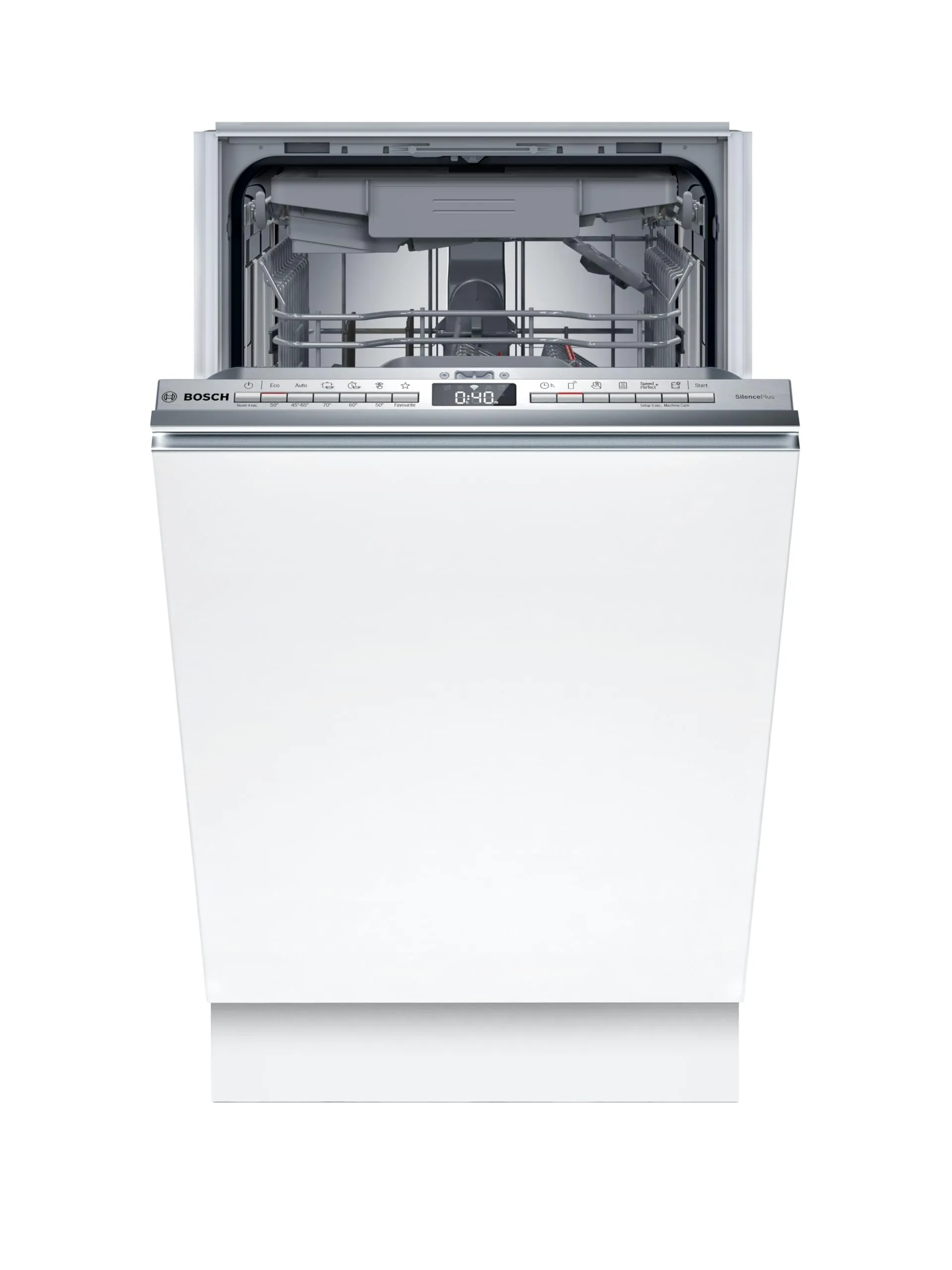 Bosch SPV4EMX17E Serie 4, Lavastoviglie Smart da incasso a scomparsa totale, 10 coperti, Cestelli personalizzabili, Motore EcoSilence Drive, Indicazione di funzione a pavimento, 45 cm.