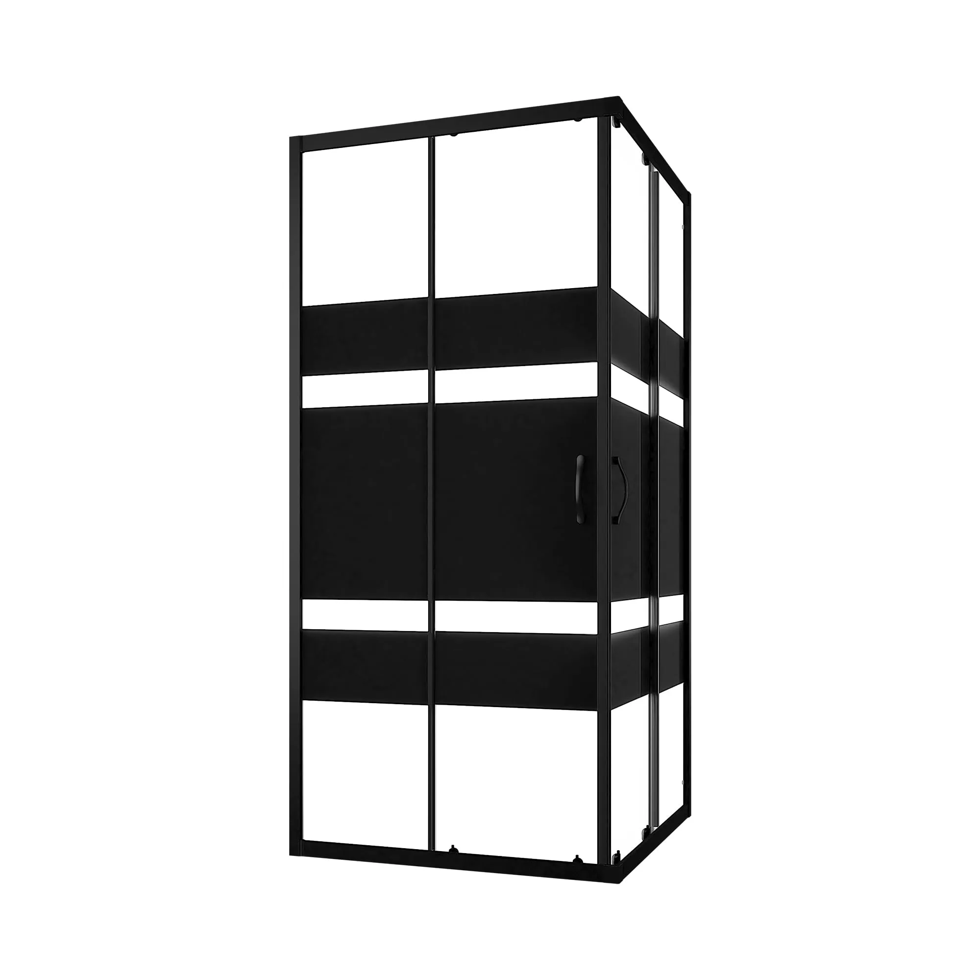 Box Doccia Angolare 80x80 cm Vetro Serigrafato 4 mm Profili Neri H185cm Mod. Willis