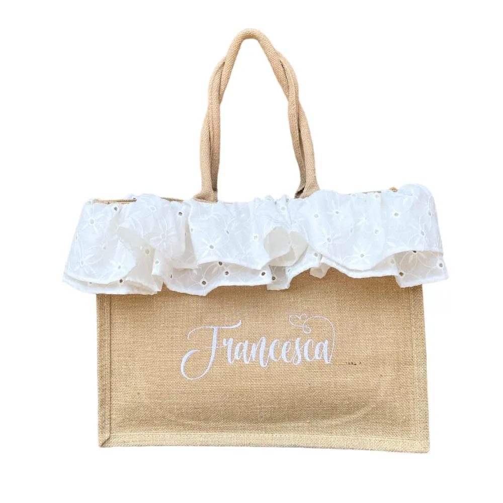 Borsa Mare in juta con ricamo personalizzata e pochette asportabile - Vacanze - Ferie - Estate - Festa della Mamma (Capri)