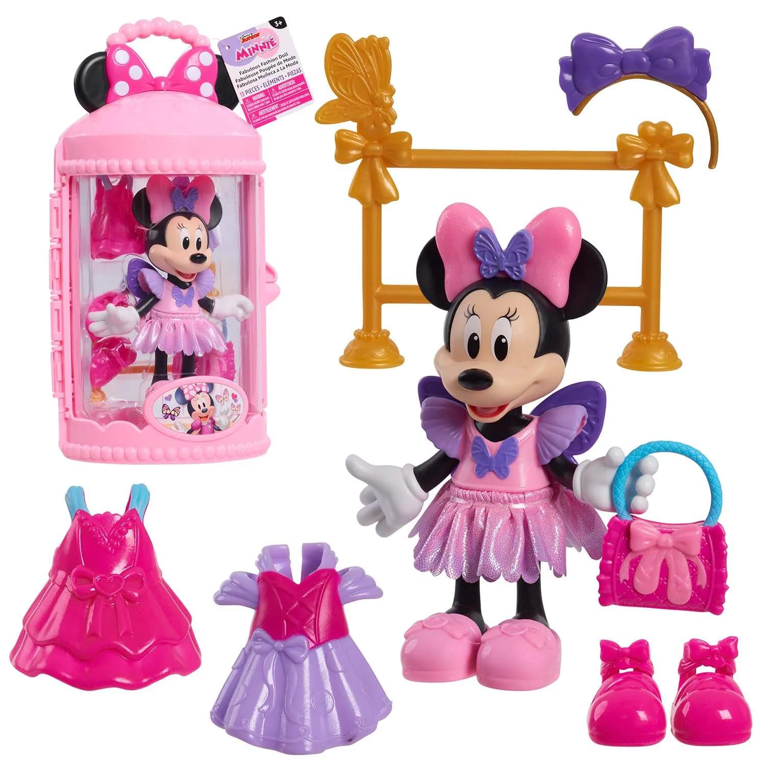 Just Play Bambola ballerina di Minni della collezione Fabulous Fashion Disney Junior, set di bambole e accessori da 13 pezzi, giocattoli per bambini dai 3 anni