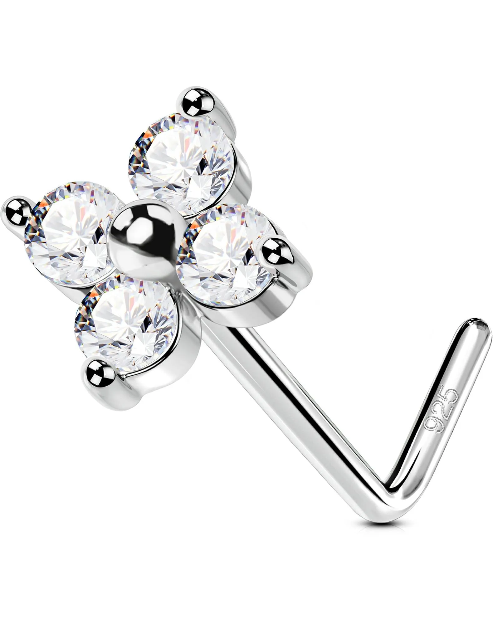 OUFER 20G Piercing Naso Fiore, Piercing Naso in Argento 925, Gioielleria Naso, Vite L-Shaped 7 mm, Piercing Naso per Donne, Gioielli per Piercing Corporeo