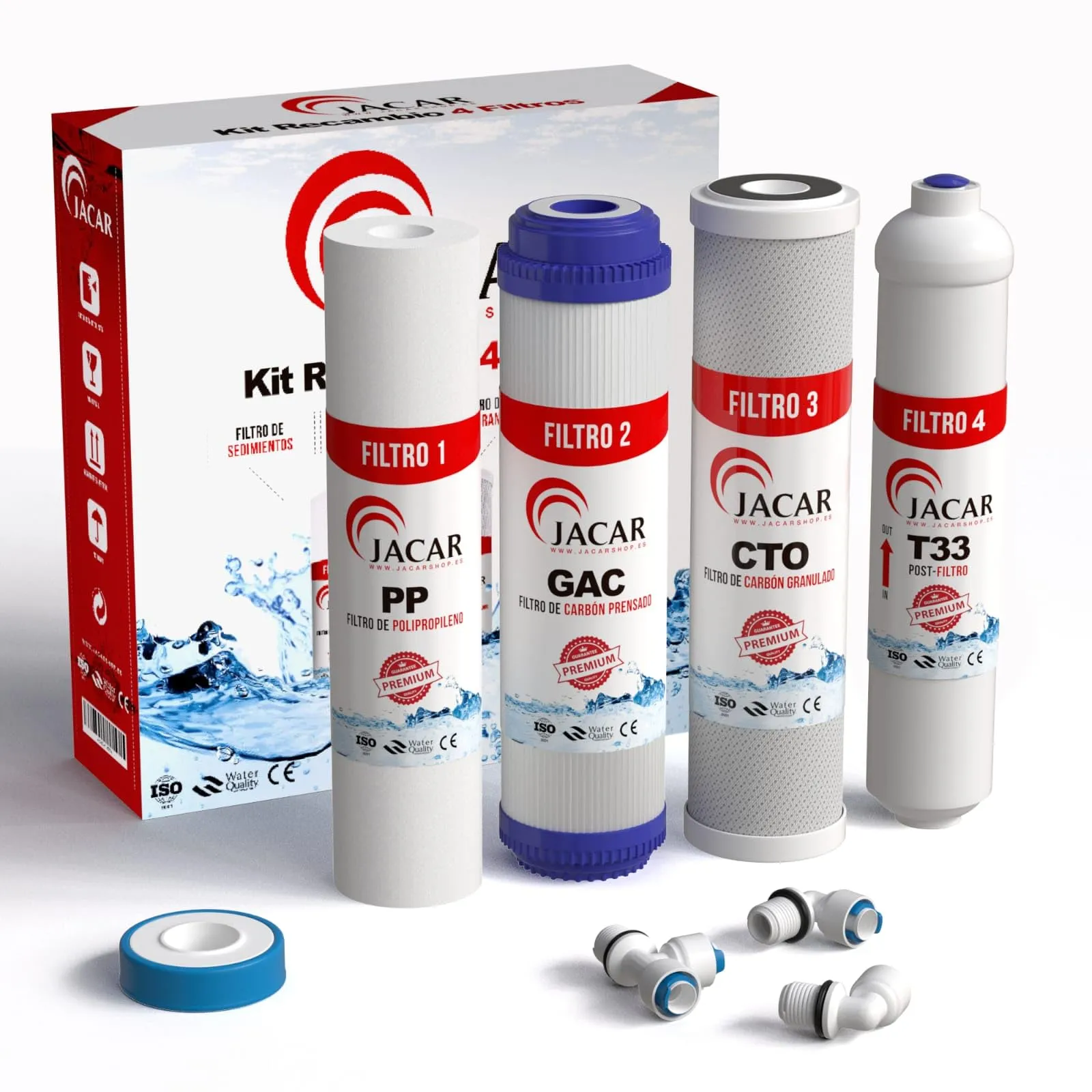 JACAR | Kit filtri per osmosi inversa 5 stadi | impianto osmosi acquario | filtri depuratori d'acqua | filtri osmosi per uso domestico | depuratore acqua osmosi inversa | ricambi osmosi inversa