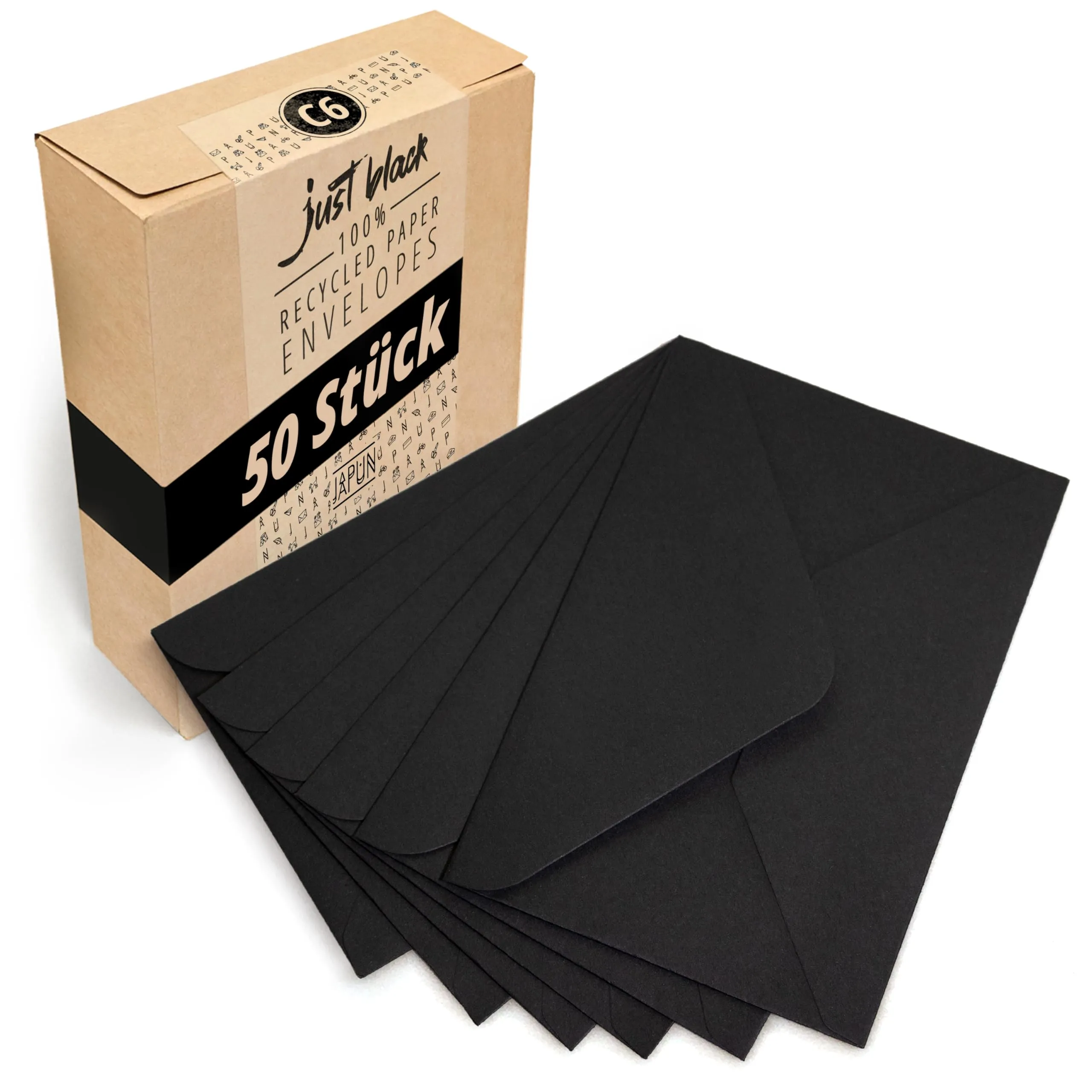 Japun - buste (50 pezzi) di carta, busta, senza finestra - DIN C6-162 x 114 mm - nero