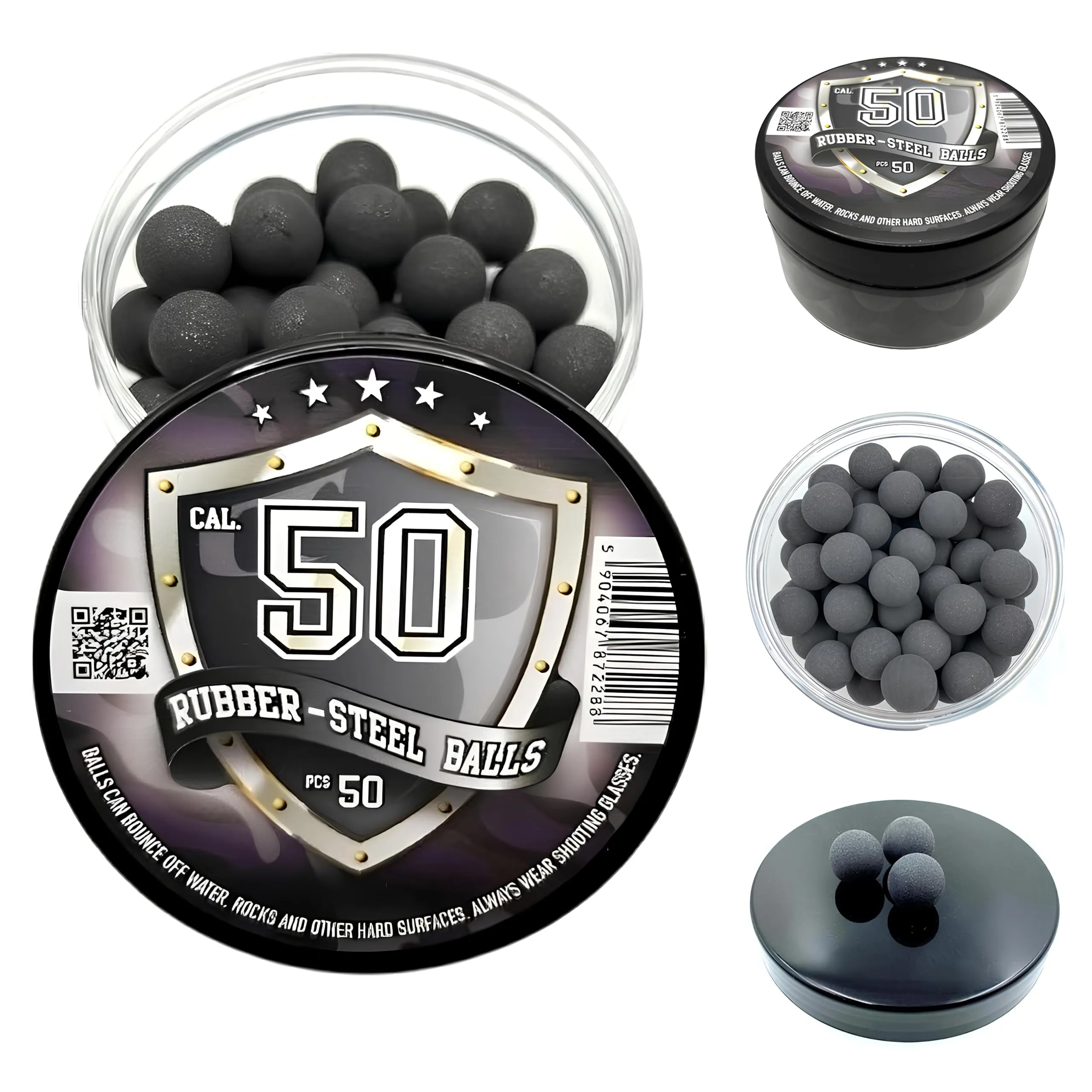 50 pcs Premium Quality Hard Rubber Steel Balls Reusable Paintballs Reballs Powerballs for Training Home and Self Defense Pistols in 50 Caliber