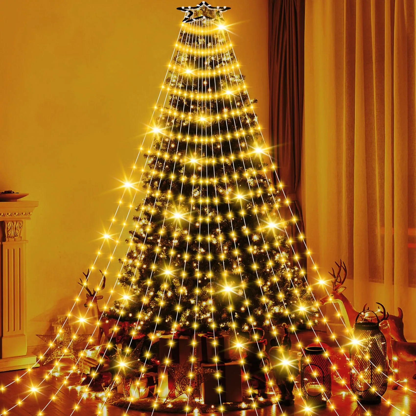 Esvyit Luci Albero di Natale Interno Esterno 400 LED 2,5 Metri 16 Fili, Lucine Luci Albero di Natale LED IP44 Impermeabile, Illuminazione Catena Luminosa Esterno Natalizia 8 Modalità, Bianco Caldo