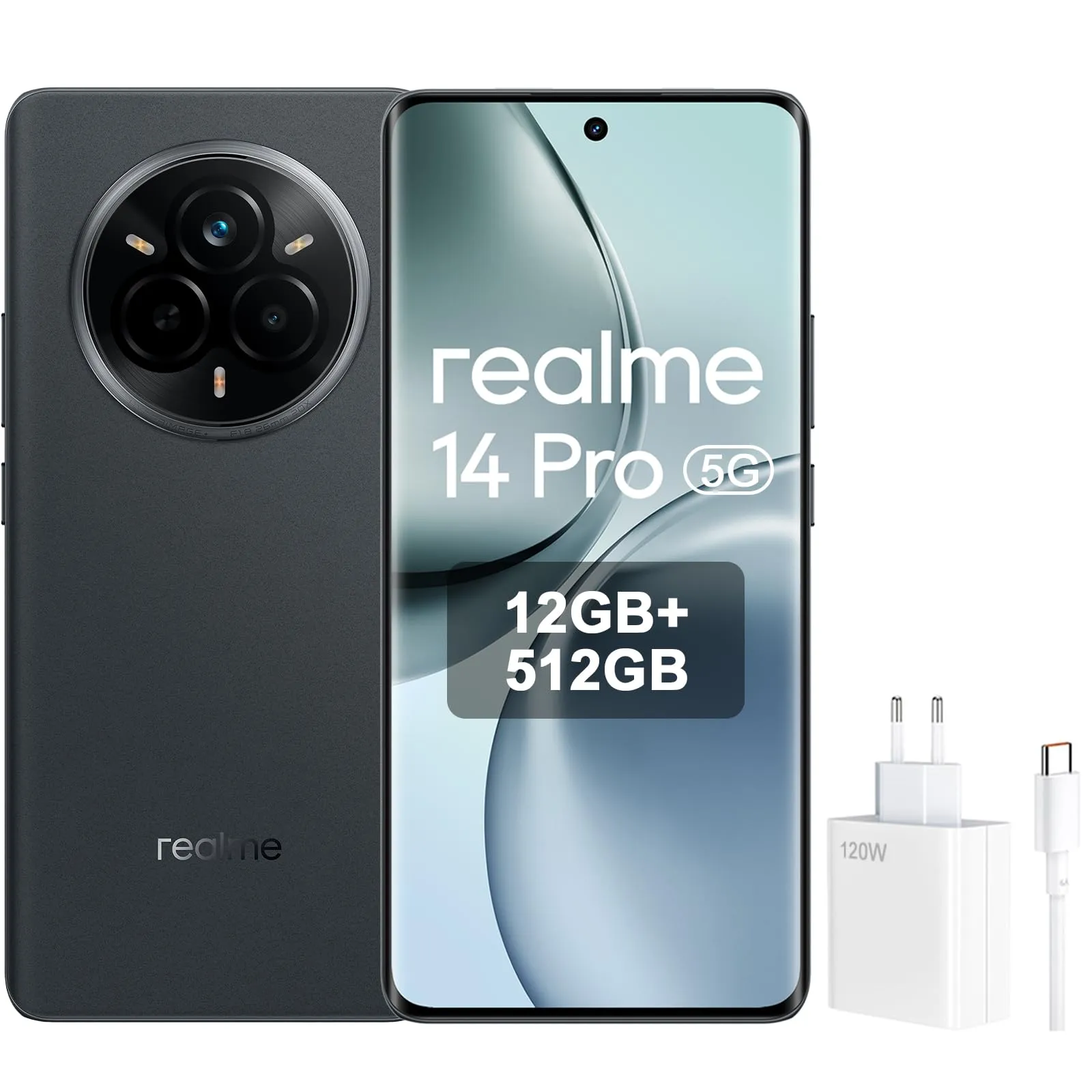 realme 14 Pro Smartphone 5 g, 12 + 512 GB, Grey, Sony IMX882 OIS AI Camera, design a colori sensitivi, batteria da 5260 mAh, display IP69,120 Hz, protezione dagli occhi