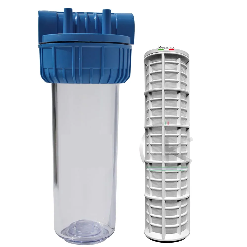 WK Contenitore Filtro 10" 3/4" Tipo 3 Pezzi Staffabili con Cartuccia in Nylon lavabile e riutilizzabile 10" - Made in Italy - Struttura Robusta e Versatile per Filtrazione dell'Acqua