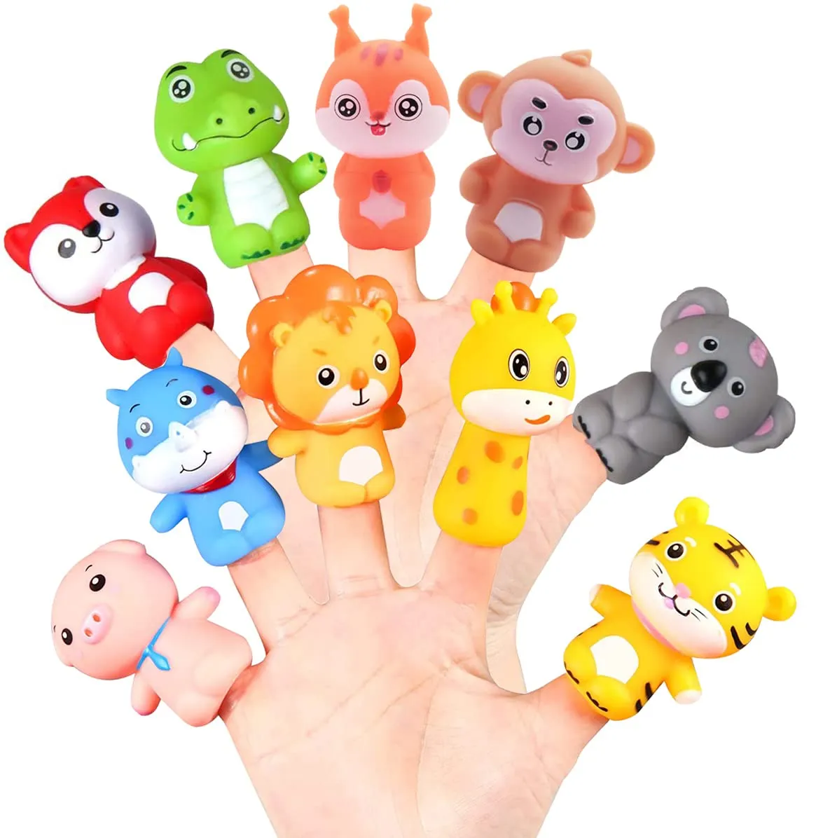 Confezione da 10 Burattini a Dito Animali in Vinile Impermeabile e Carini Puntelli per Bambole da dito Figure Giocattolo Regalo per Bambini
