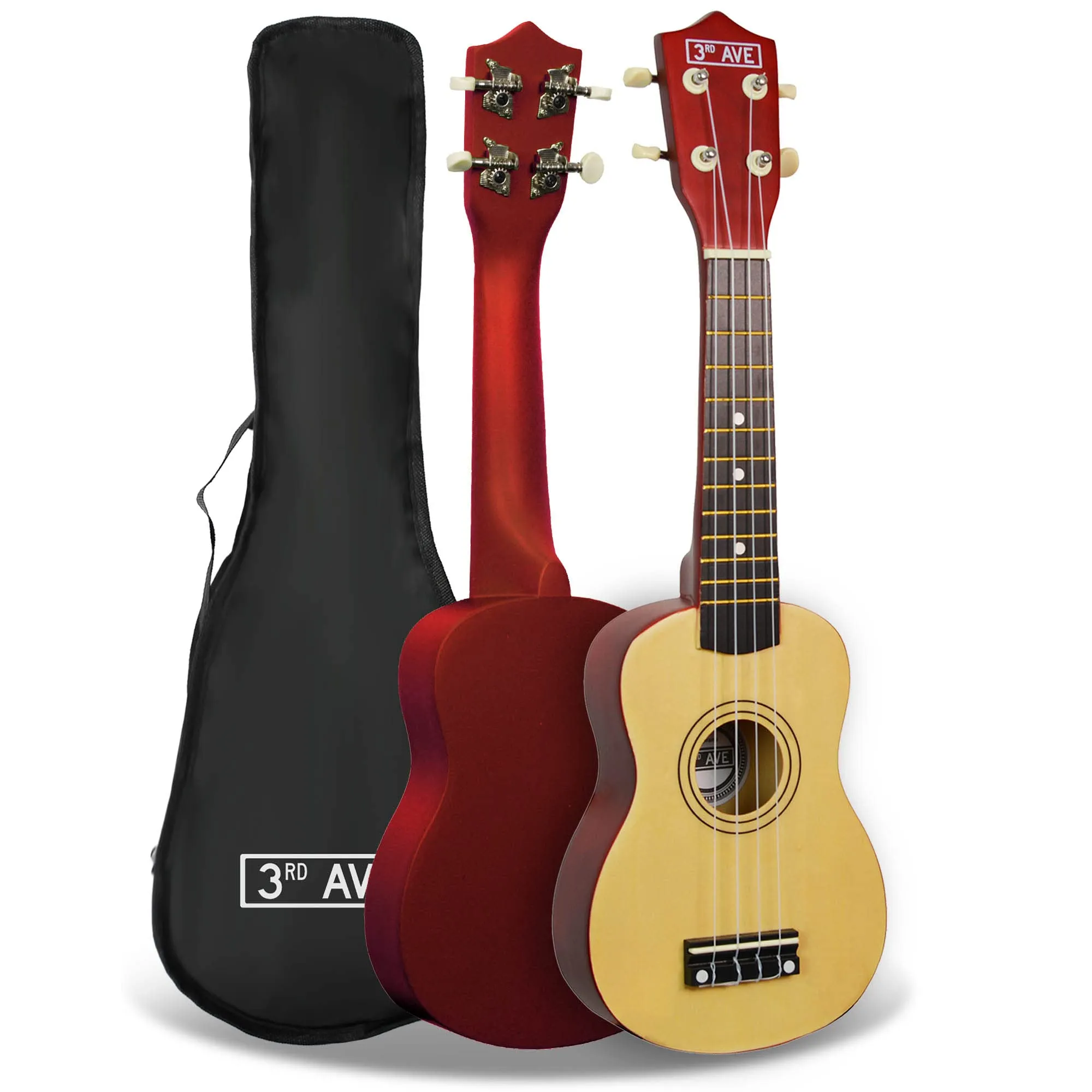 3rd Avenue Ukulele soprano beginner 3rd Avenue da 21 pollici – Naturale – Custodia Ukulele GRATUITA
