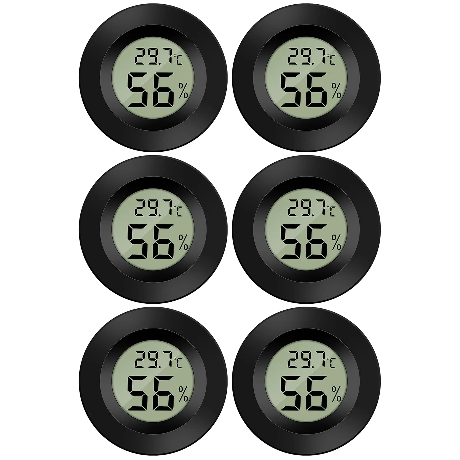 Thlevel Mini Digitale Termometro Igrometro Monitor Temperatura Umidità Casa per Interno Esterno Rettili Serra per Auto 6 Pezzi Nero
