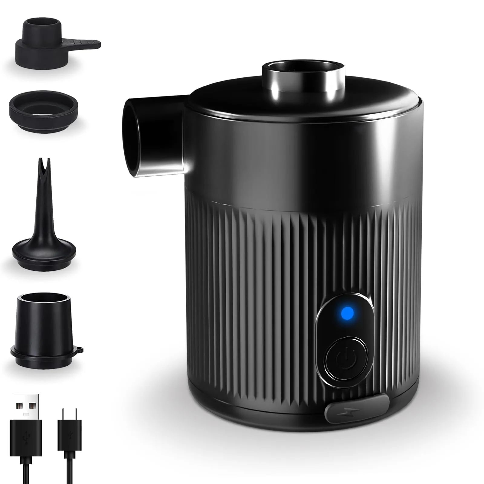 ZAPLIT Pompa ad aria elettrica portatile per gonfiabili, gonfiaggio e sgonfiaggio rapido 2 in 1, con ugello esteso (flusso d'aria stabile), 4 ugelli + borsa per riporre materassini, piscina