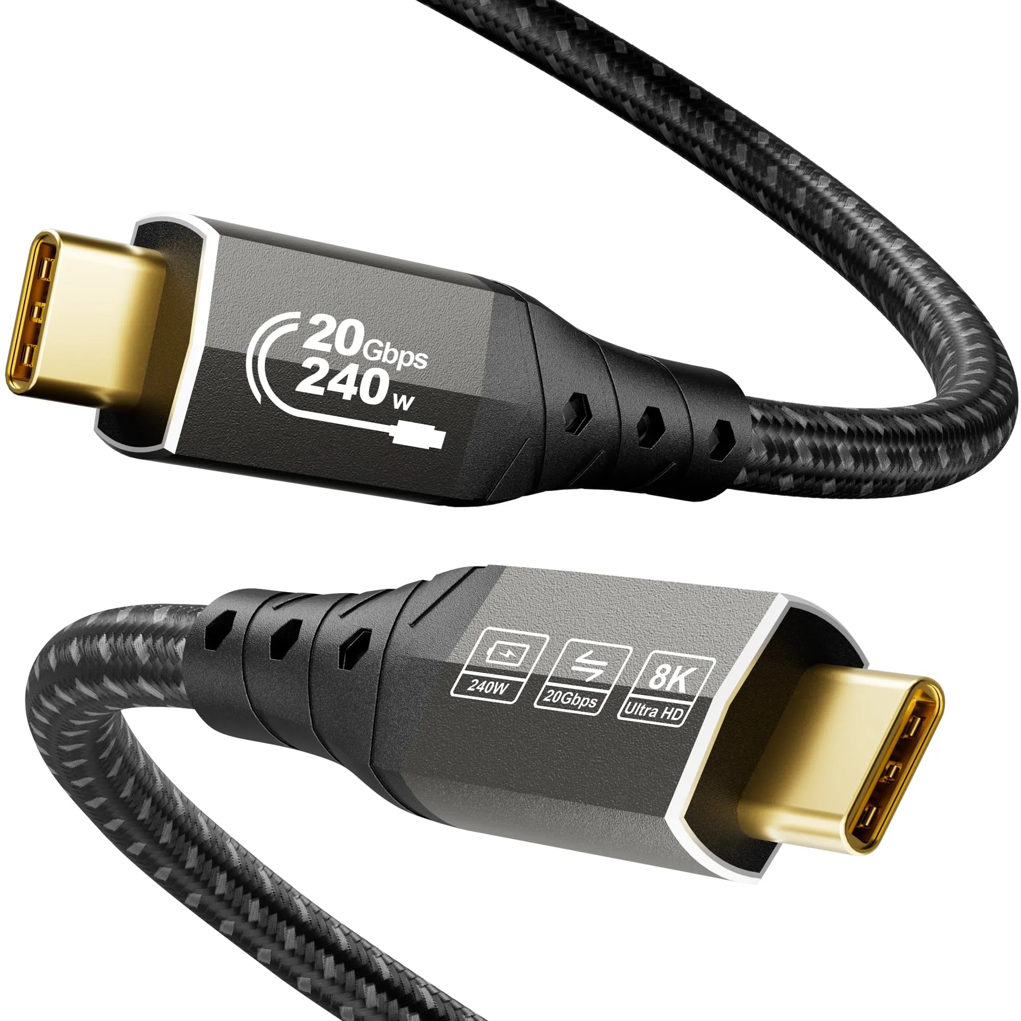 ZIKNYDO Cavo USB Type C 2 metri, trasferimento dati USBC 3.2 20Gbps, supporta video 8K@30Hz, 4K@144Hz/ 60Hz tipo C, ricarica 240W, Cavo USB C USB C per Thunderbolt 4, MacBook Pro, Dell XPS, Switch